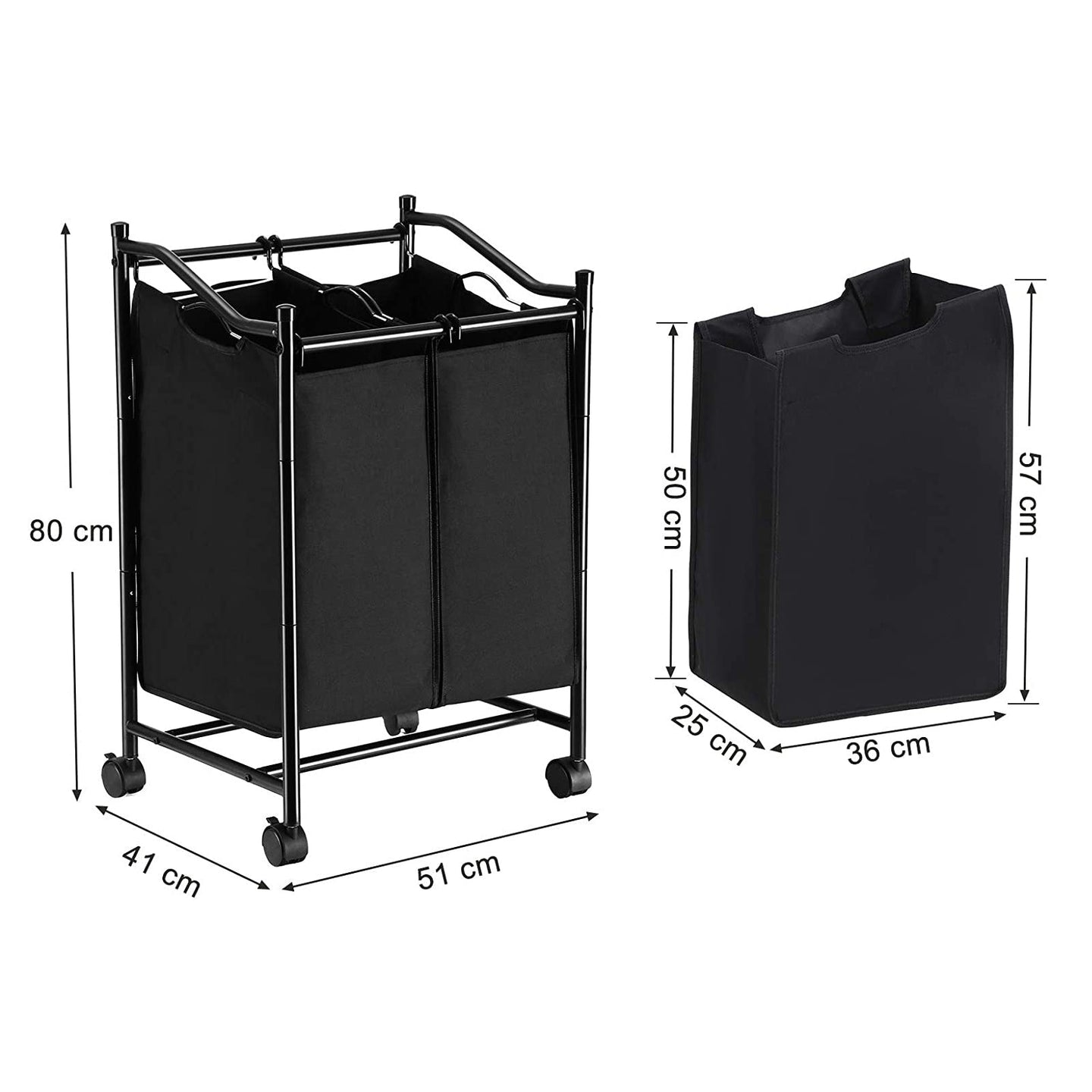 Laundry Hamper - Fabric - Grey - Rolling with 2 Removable Sorter Bags