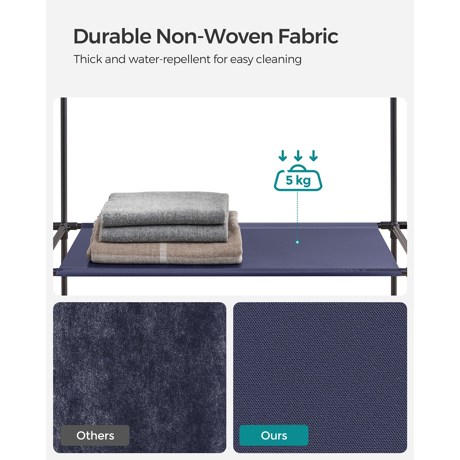 Fabric Wardrobe - Canvas - Navy Blue - 12 Shelves and Clothes Hanging Rail