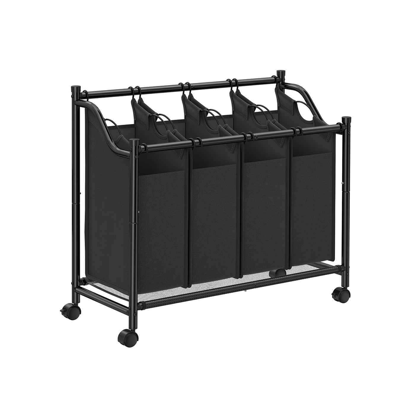 Laundry Sorter Trolley - Fabric - Black - Sturdy Design with 4 Removable 35L Bags