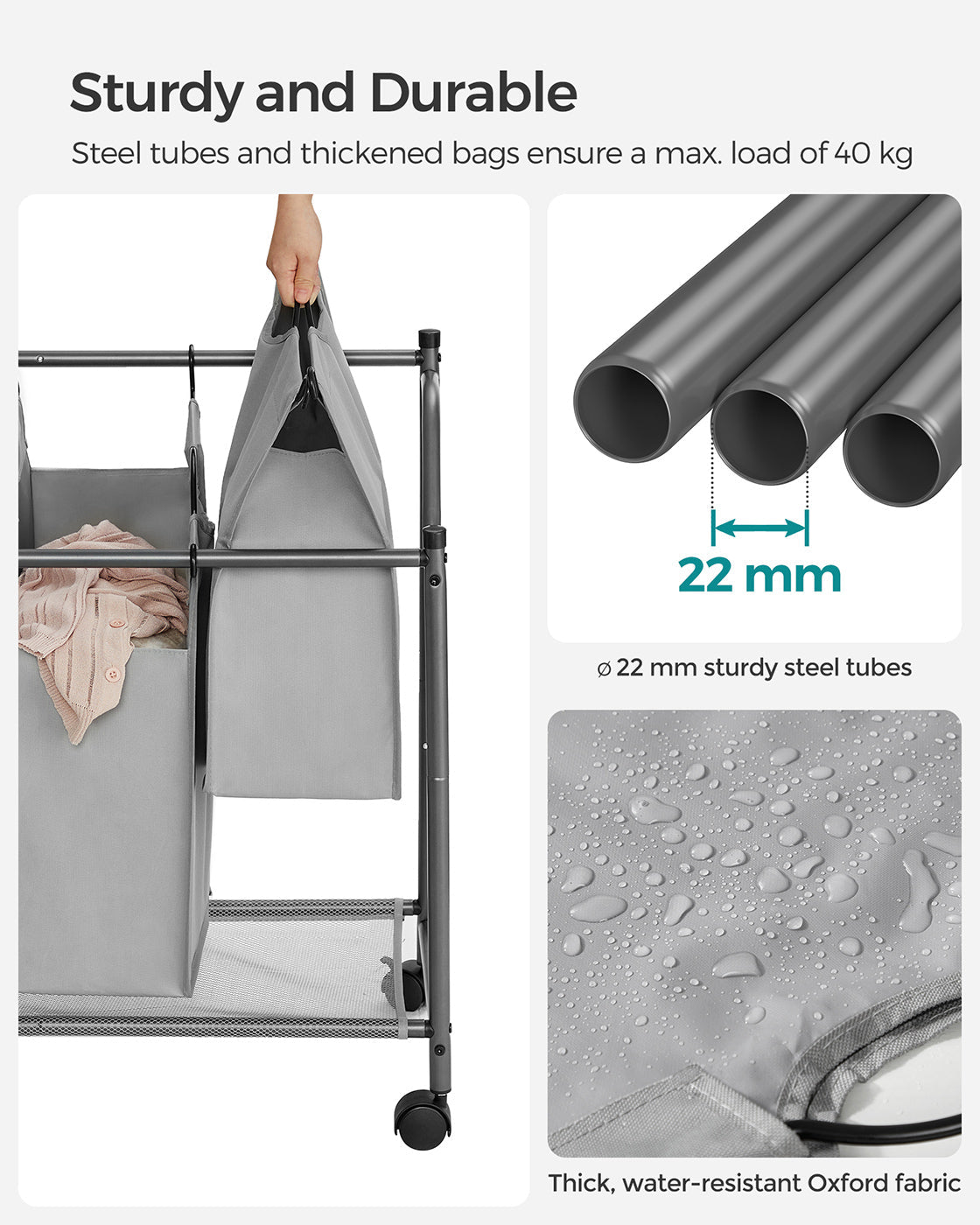 Rolling Laundry Sorter - Fabric - Black - Includes 4 Removable Bags