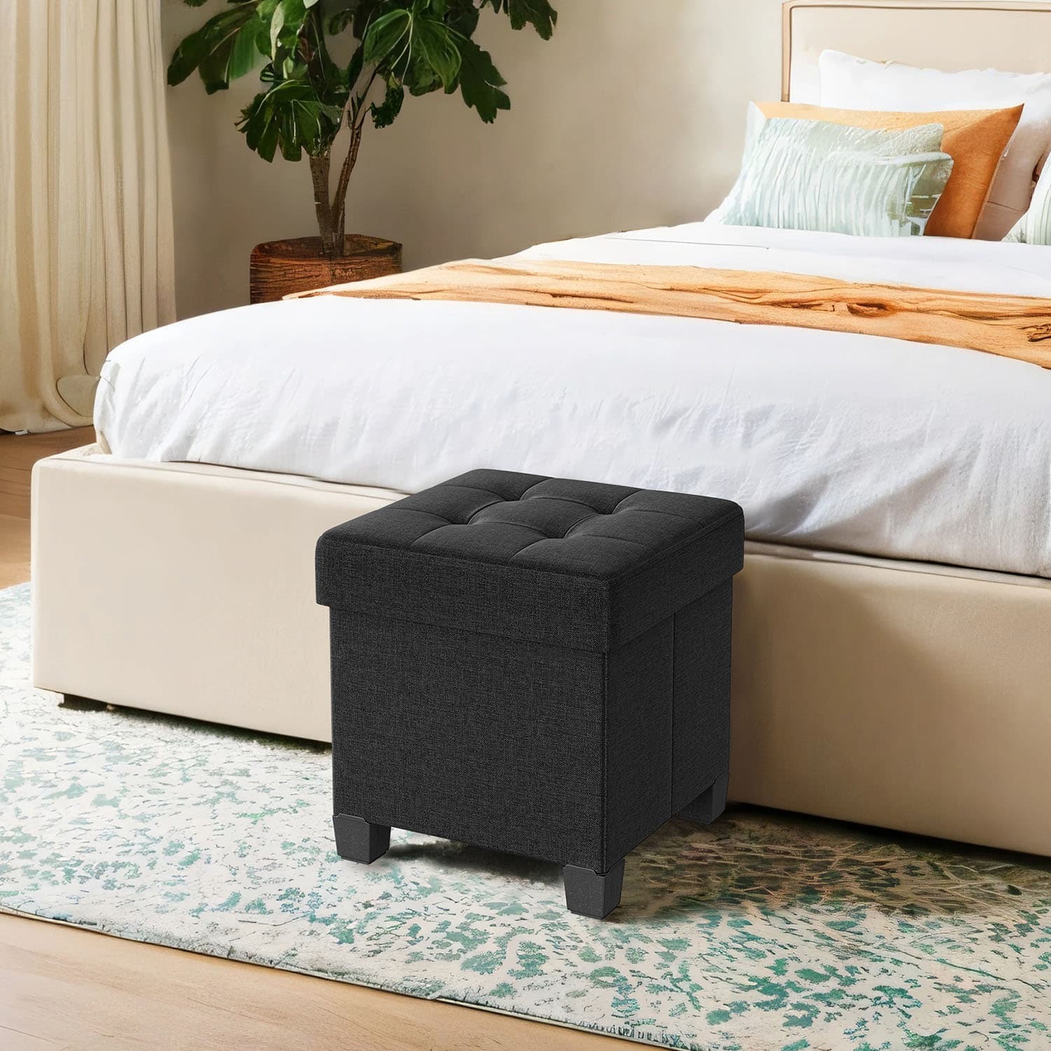 Storage Ottoman - Fabric - Ink Black - Foldable with Storage