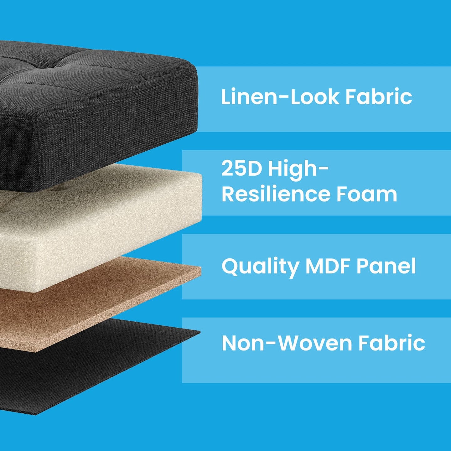 Storage Ottoman - Fabric - Ink Black - Foldable with Storage