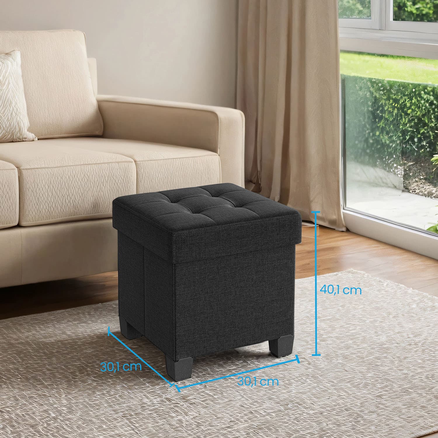 Storage Ottoman - Fabric - Ink Black - Foldable with Storage
