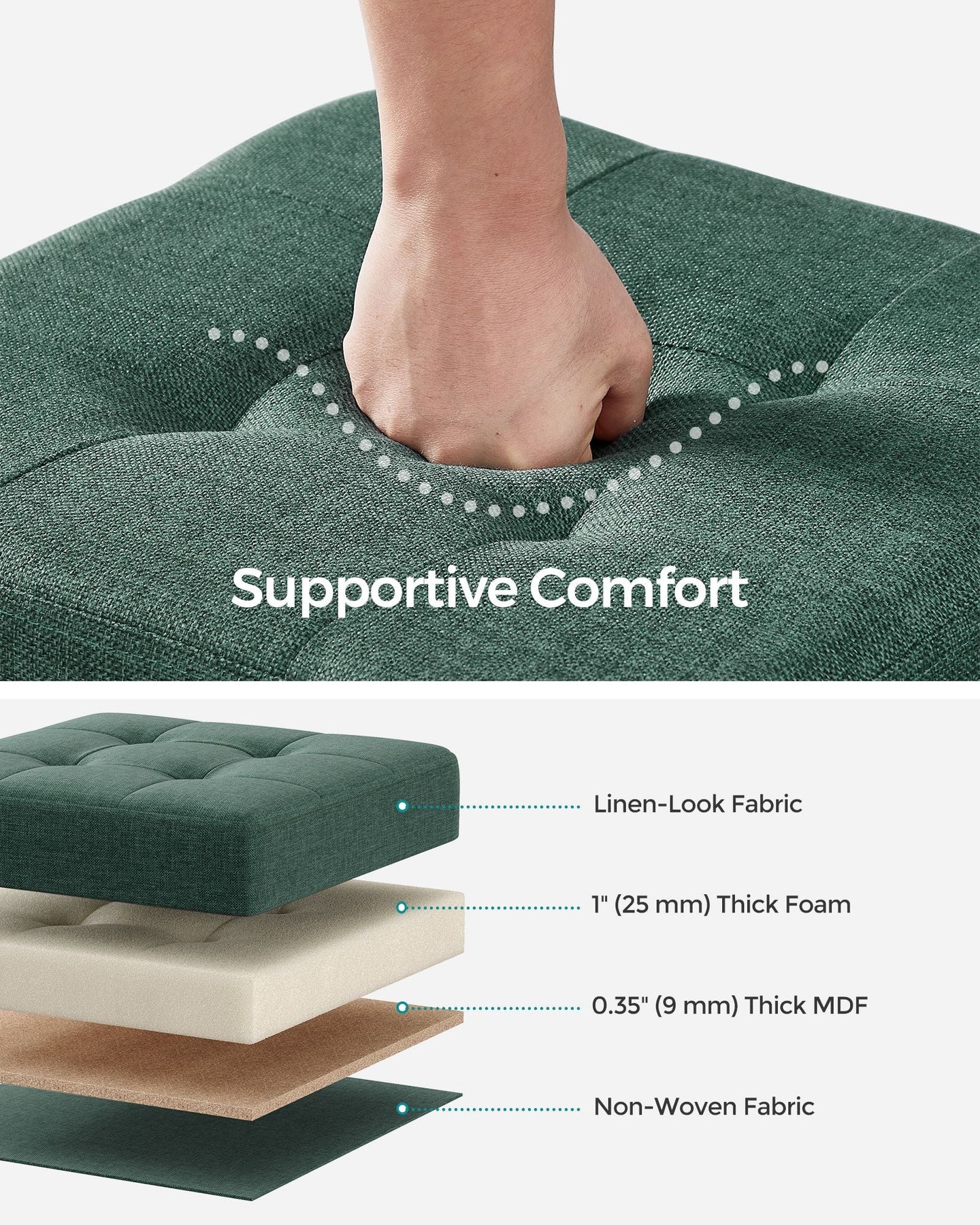 Foldable Storage Ottoman - Fabric - Retro Green