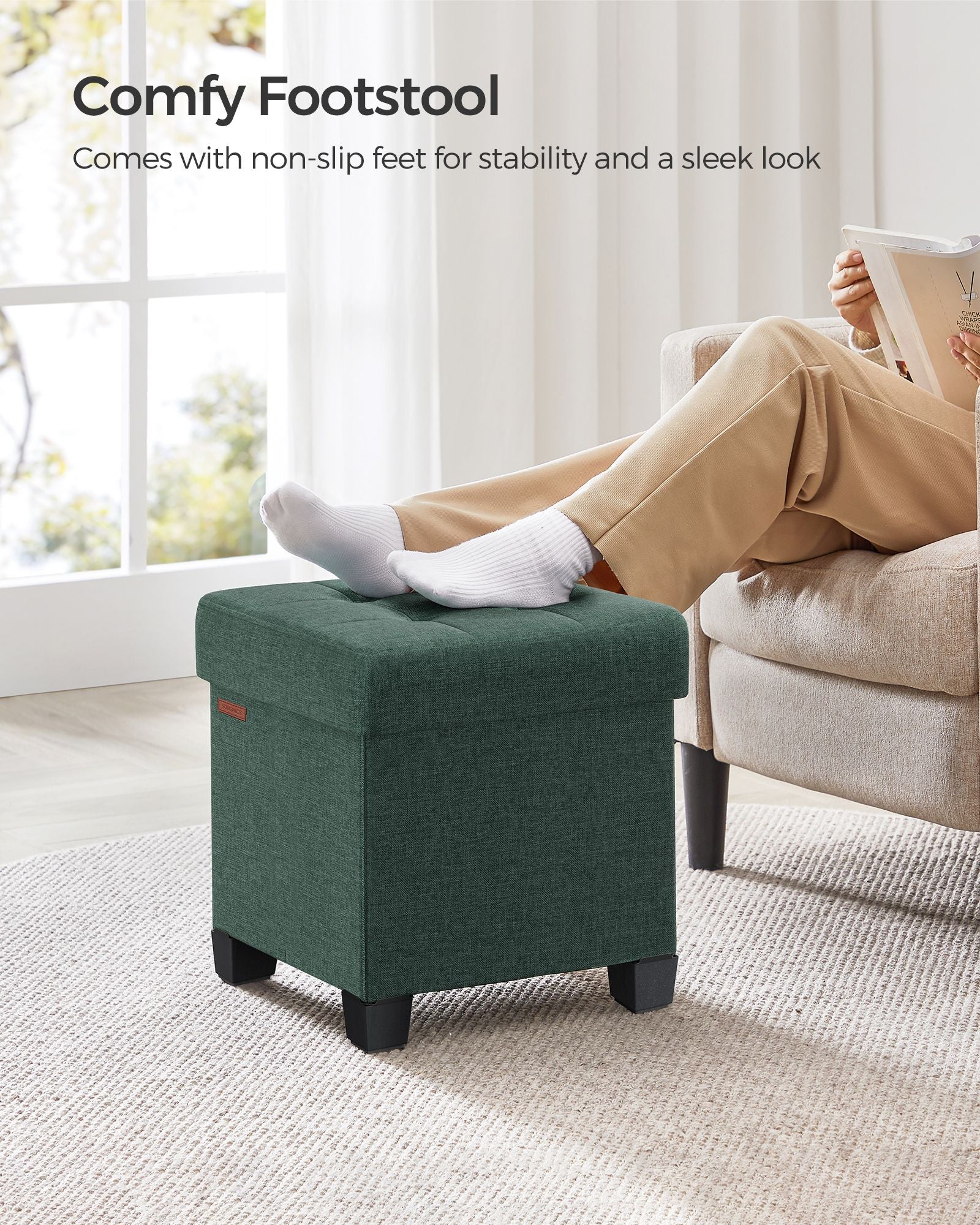 Foldable Storage Ottoman - Fabric - Retro Green