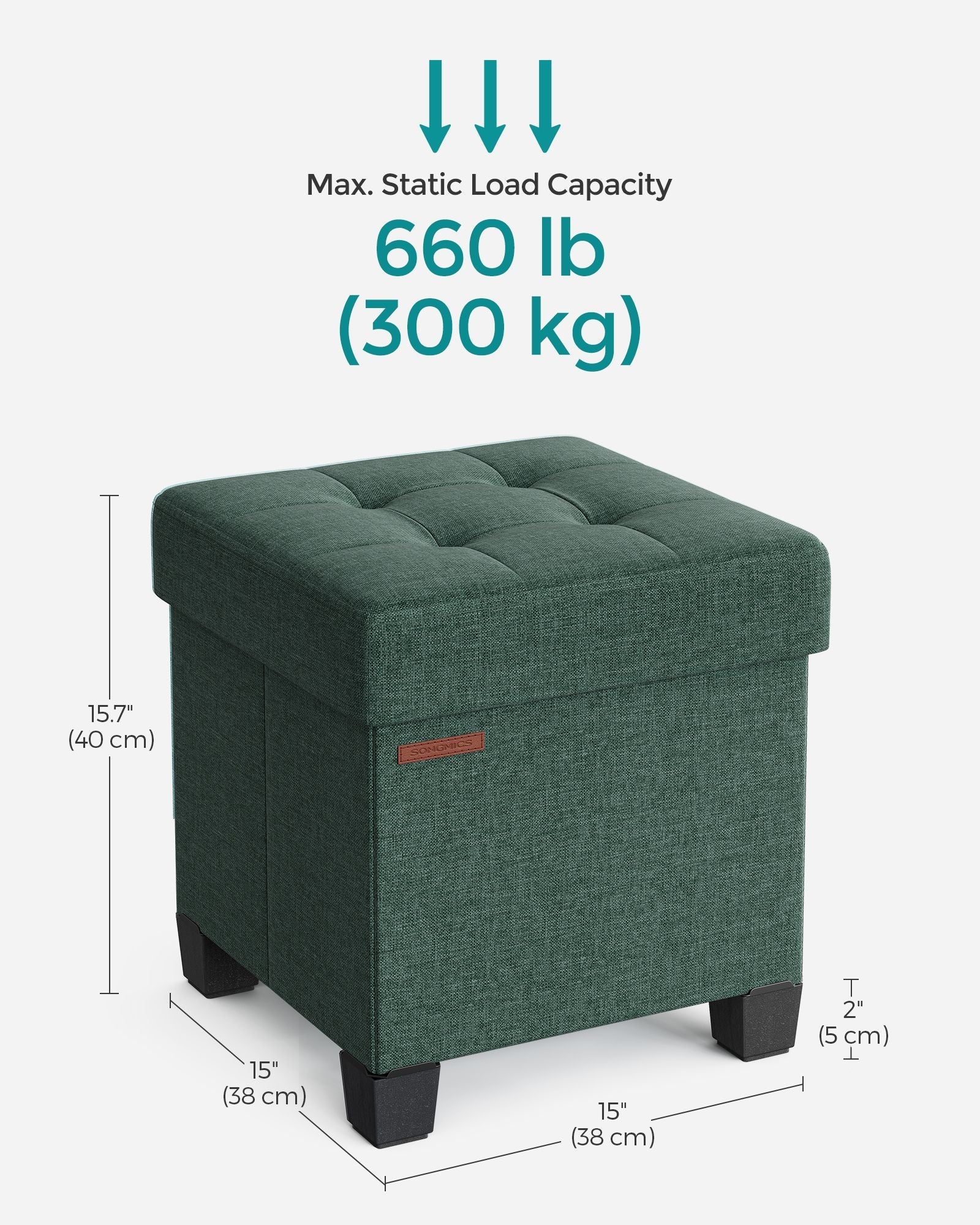 Foldable Storage Ottoman - Fabric - Retro Green