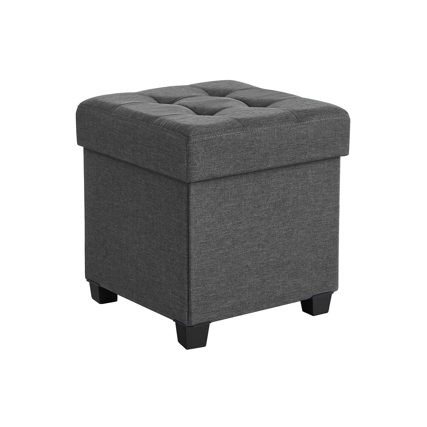 Foldable Storage Ottoman - 38 x 38 cm - Fabric - Dark Grey - Multi-functional Foot Stool with Storage