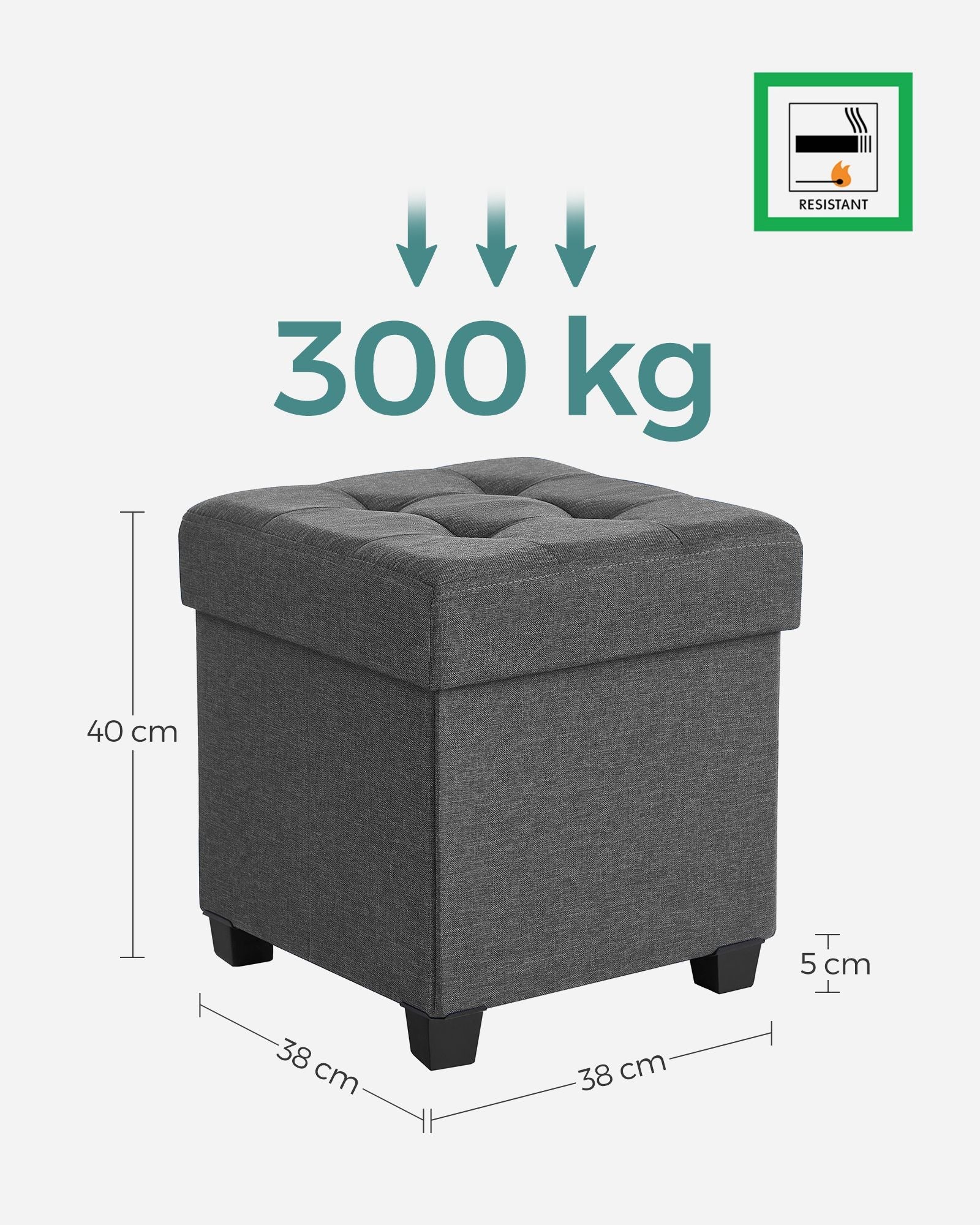 Foldable Storage Ottoman - 38 x 38 cm - Fabric - Dark Grey - Multi-functional Foot Stool with Storage