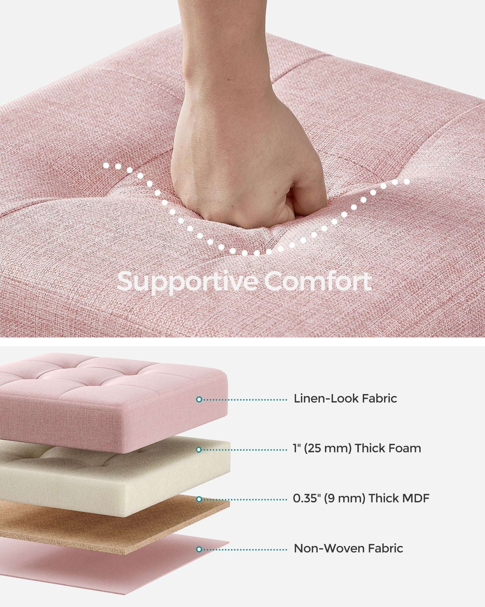 Foldable Storage Ottoman - Weight Capacity 300 kg - Fabric - Jelly Pink