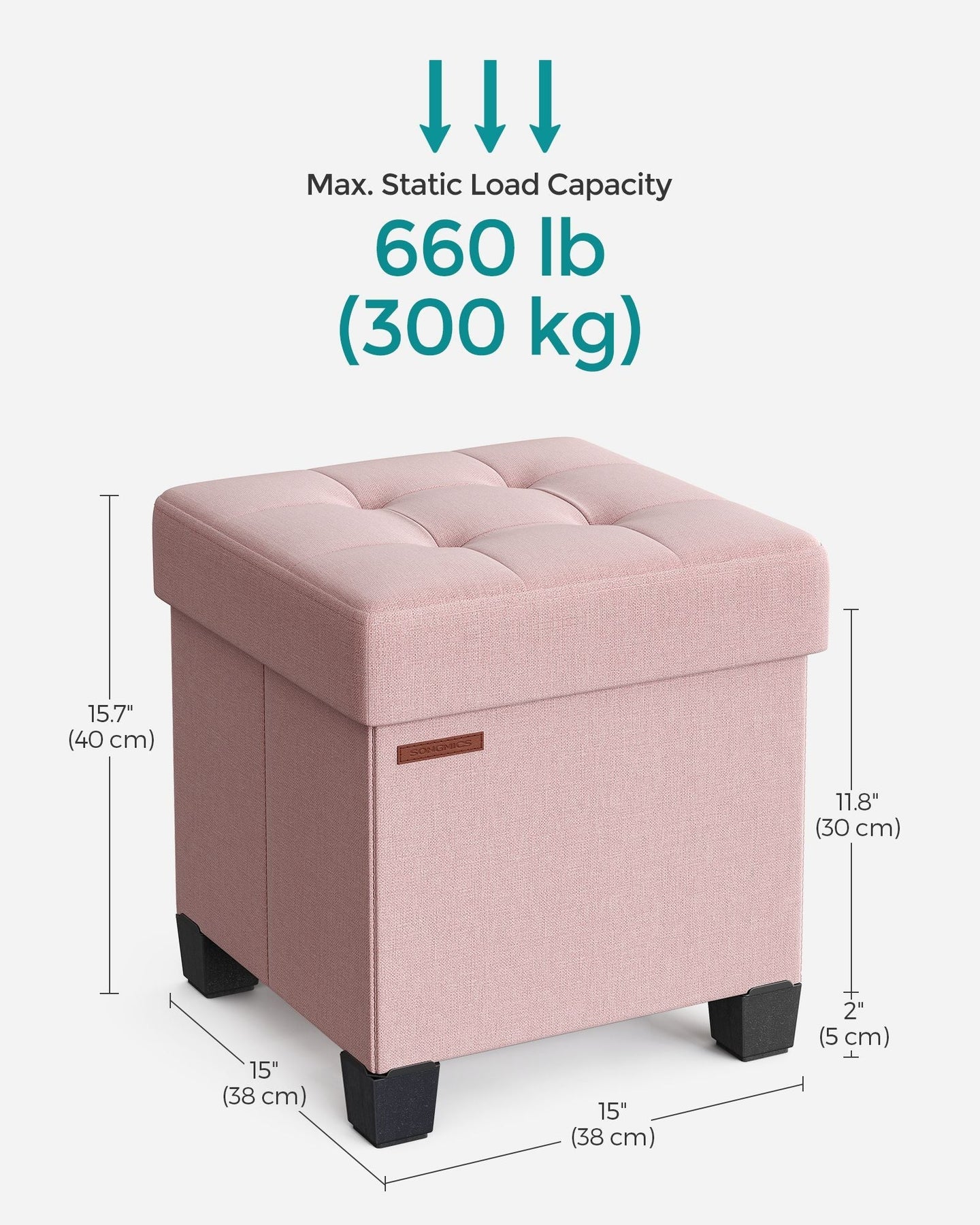 Foldable Storage Ottoman - Weight Capacity 300 kg - Fabric - Jelly Pink