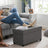 Storage Ottoman - Padded Fabric - Dark Grey - Foldable with Solid Wood Feet