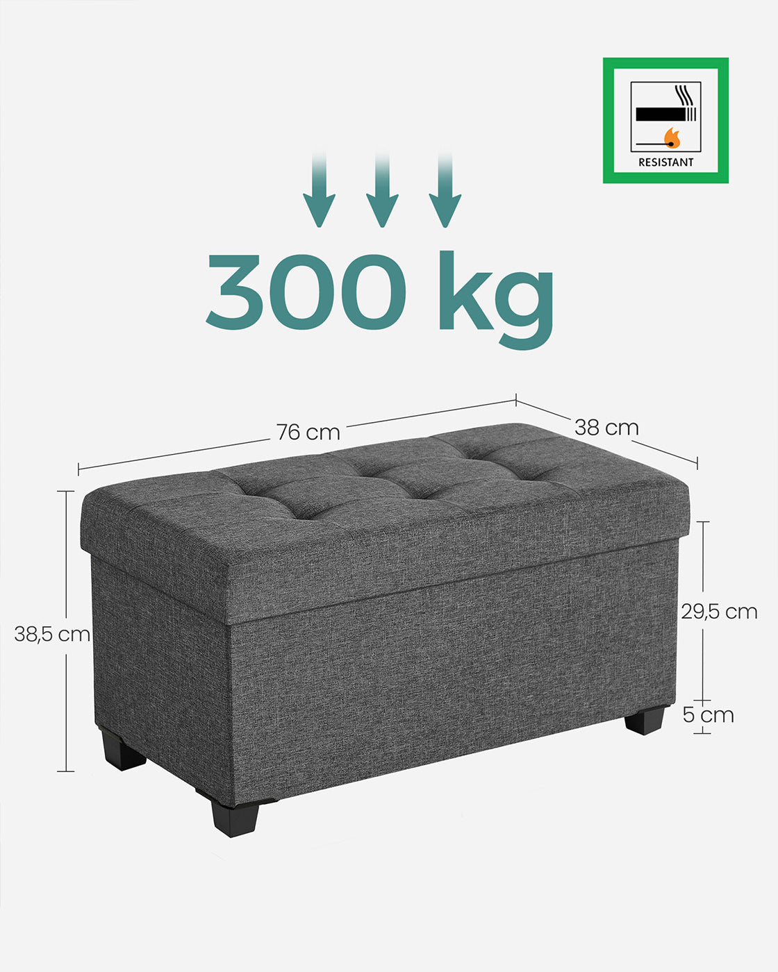 Foldable Storage Ottoman Bench - Fabric - Dark Grey - Multi-functional with Ample Storage