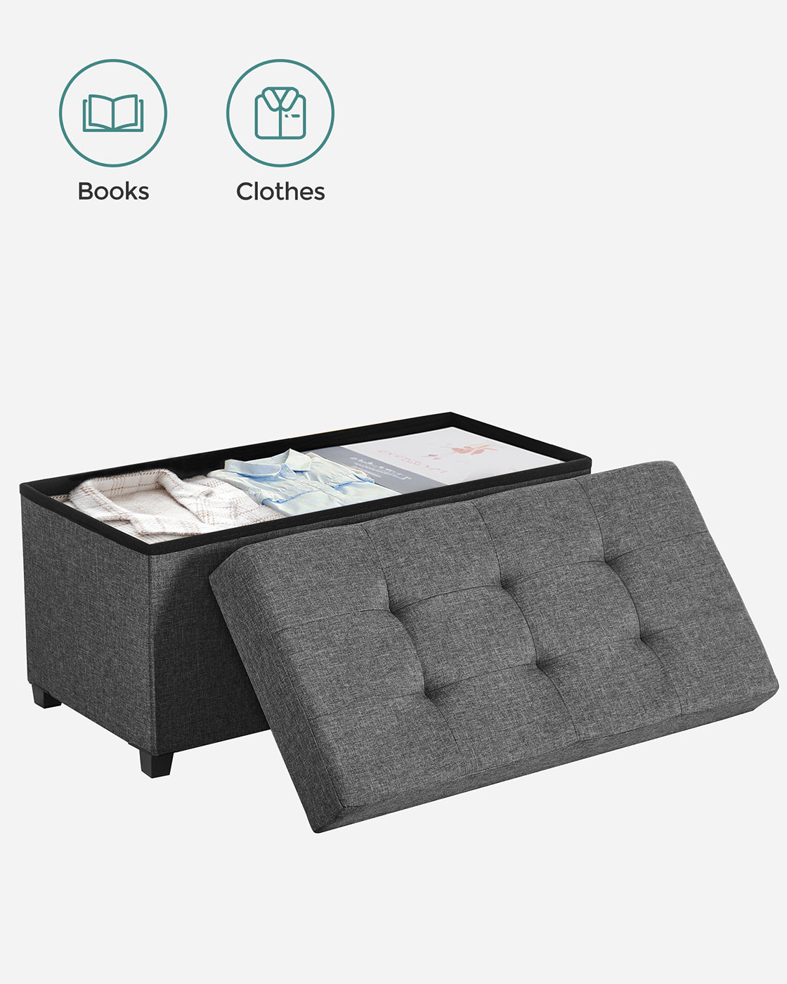 Foldable Storage Ottoman Bench - Fabric - Dark Grey - Multi-functional with Ample Storage