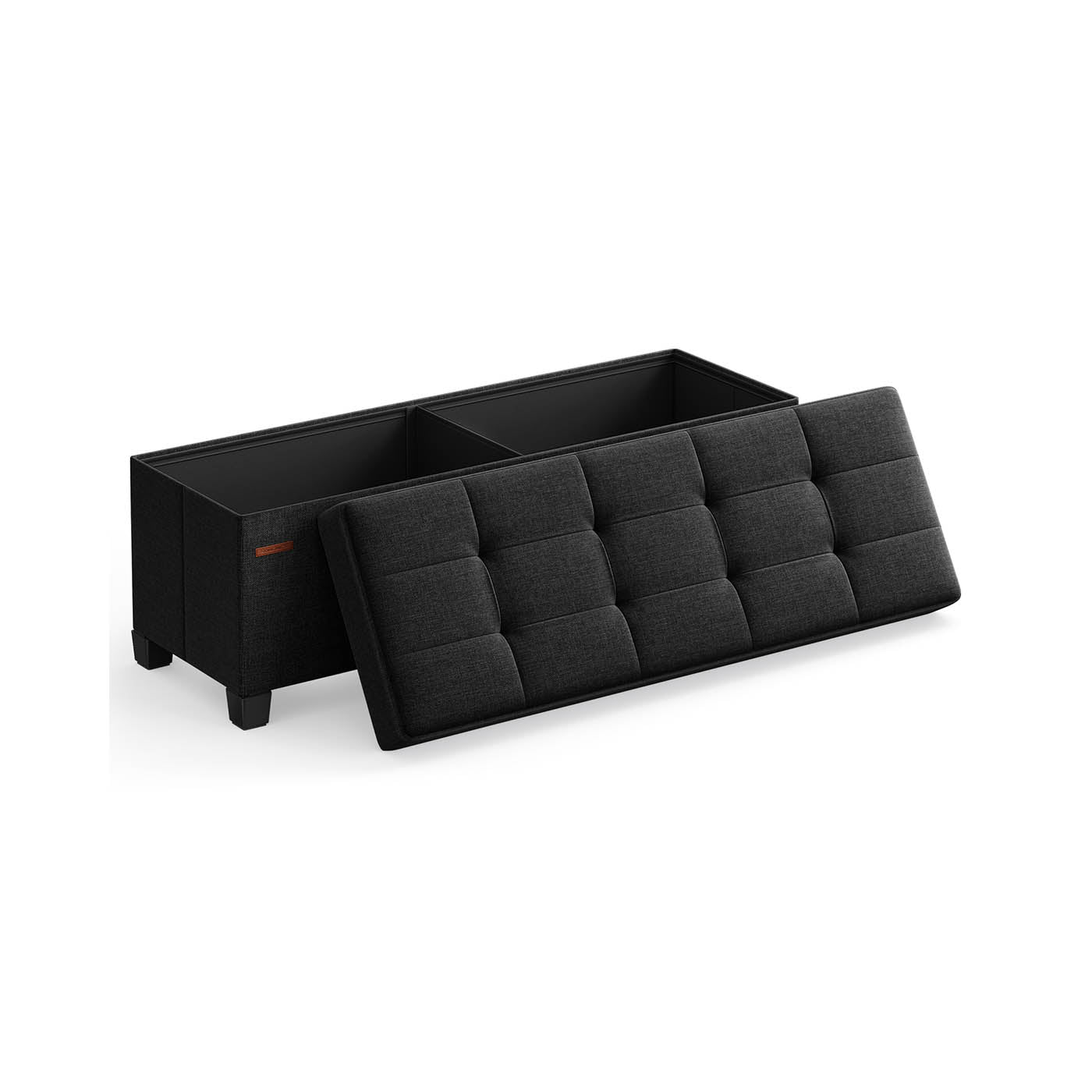 Storage Ottoman Bench - Fabric - Ink Black - Foldable with Legs and Storage