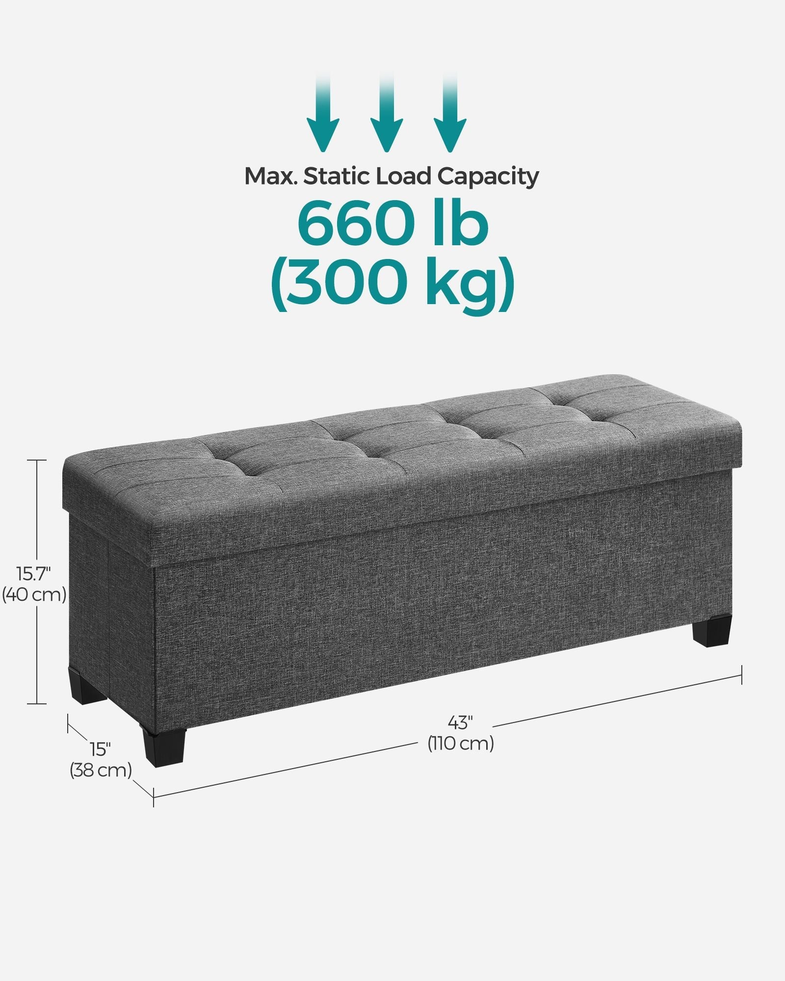 Foldable Storage Ottoman Bench - Fabric - Dark Grey - Versatile Footrest with Storage