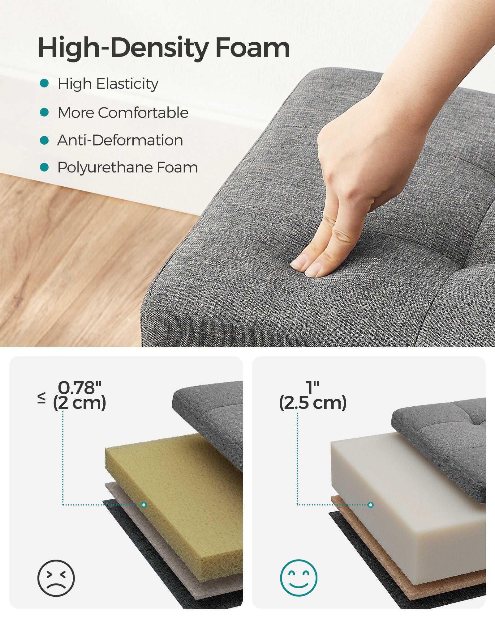 Foldable Storage Ottoman Bench - Fabric - Dark Grey - Versatile Footrest with Storage