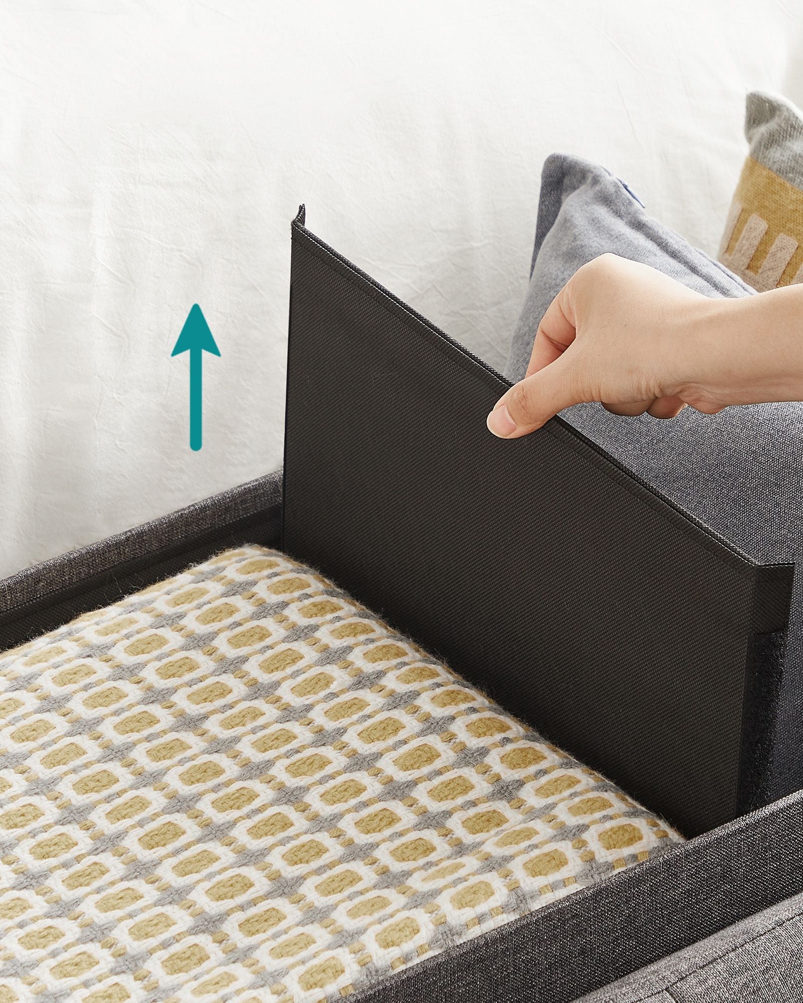 Foldable Storage Ottoman Bench - Fabric - Dark Grey - Versatile Footrest with Storage