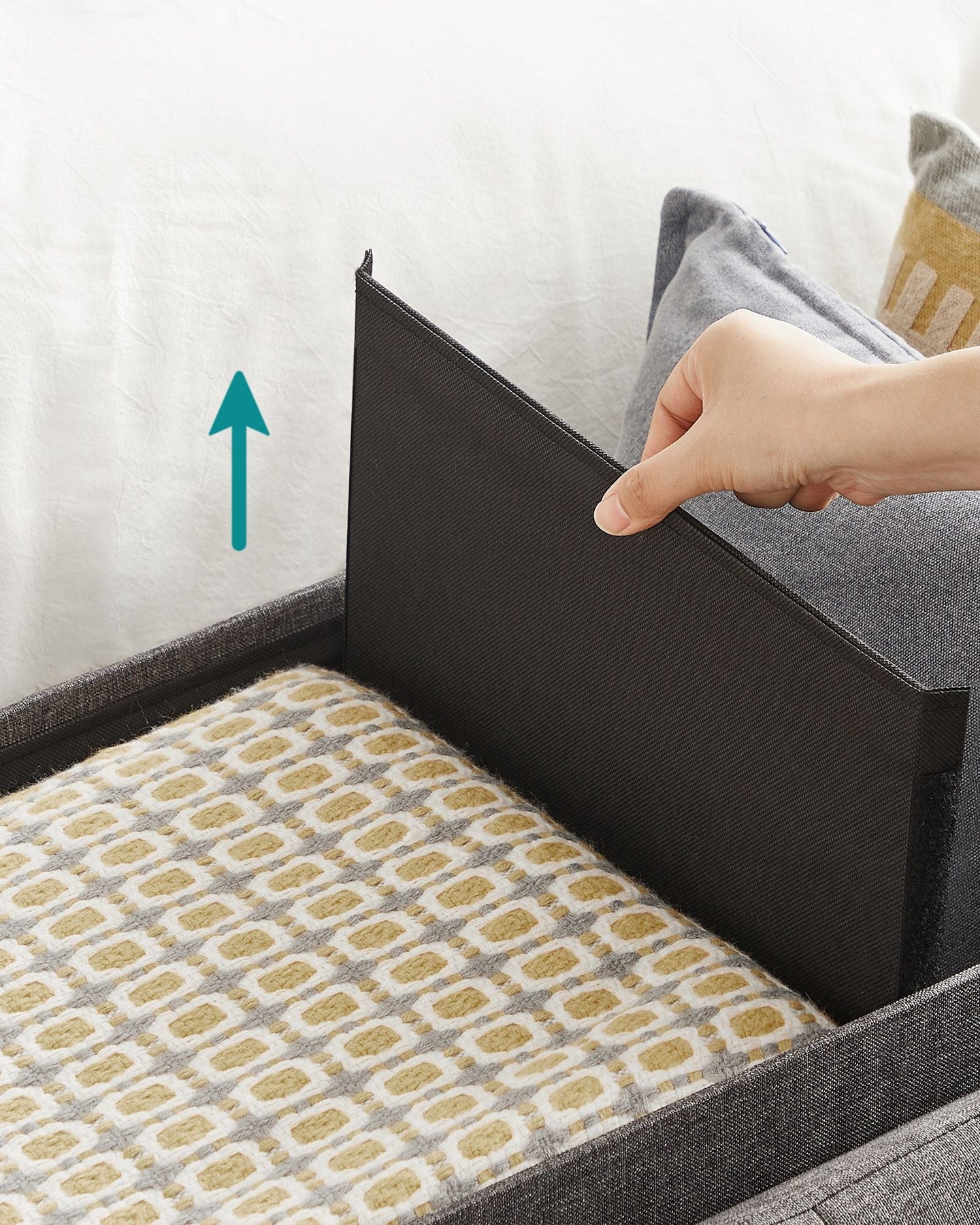 Foldable Storage Ottoman Bench - Fabric - Dark Grey - Versatile Footrest with Storage