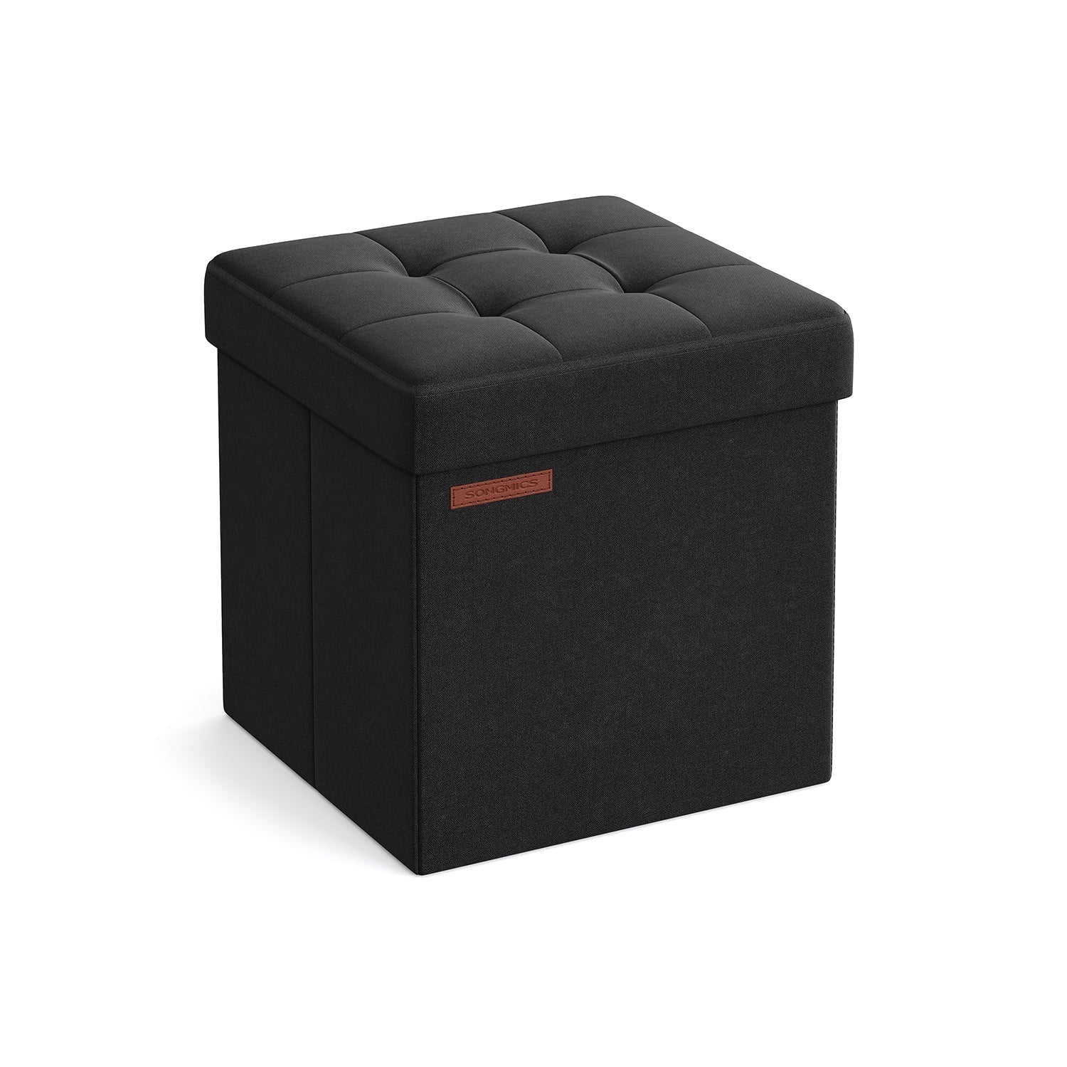 Foldable Storage Ottoman - Padded Fabric - Ink Black - 40L Capacity