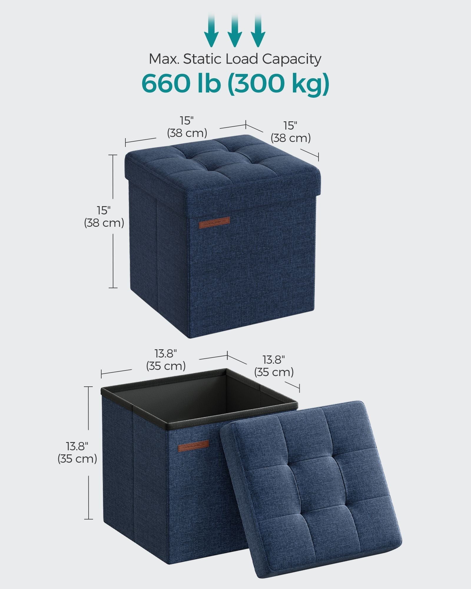Foldable Storage Ottoman - 40L Capacity - Padded Fabric - Midnight Blue