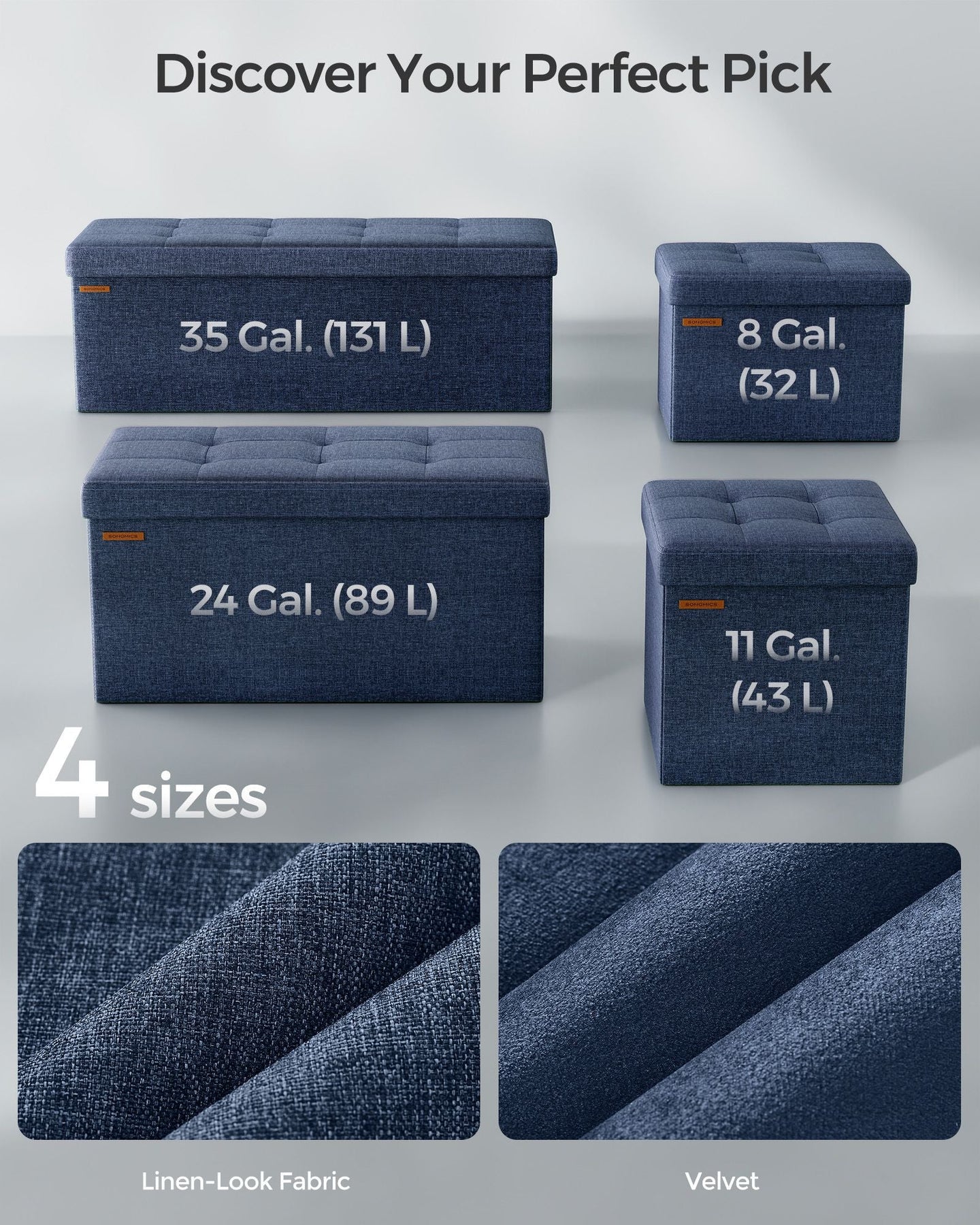 Foldable Storage Ottoman - 40L Capacity - Padded Fabric - Midnight Blue