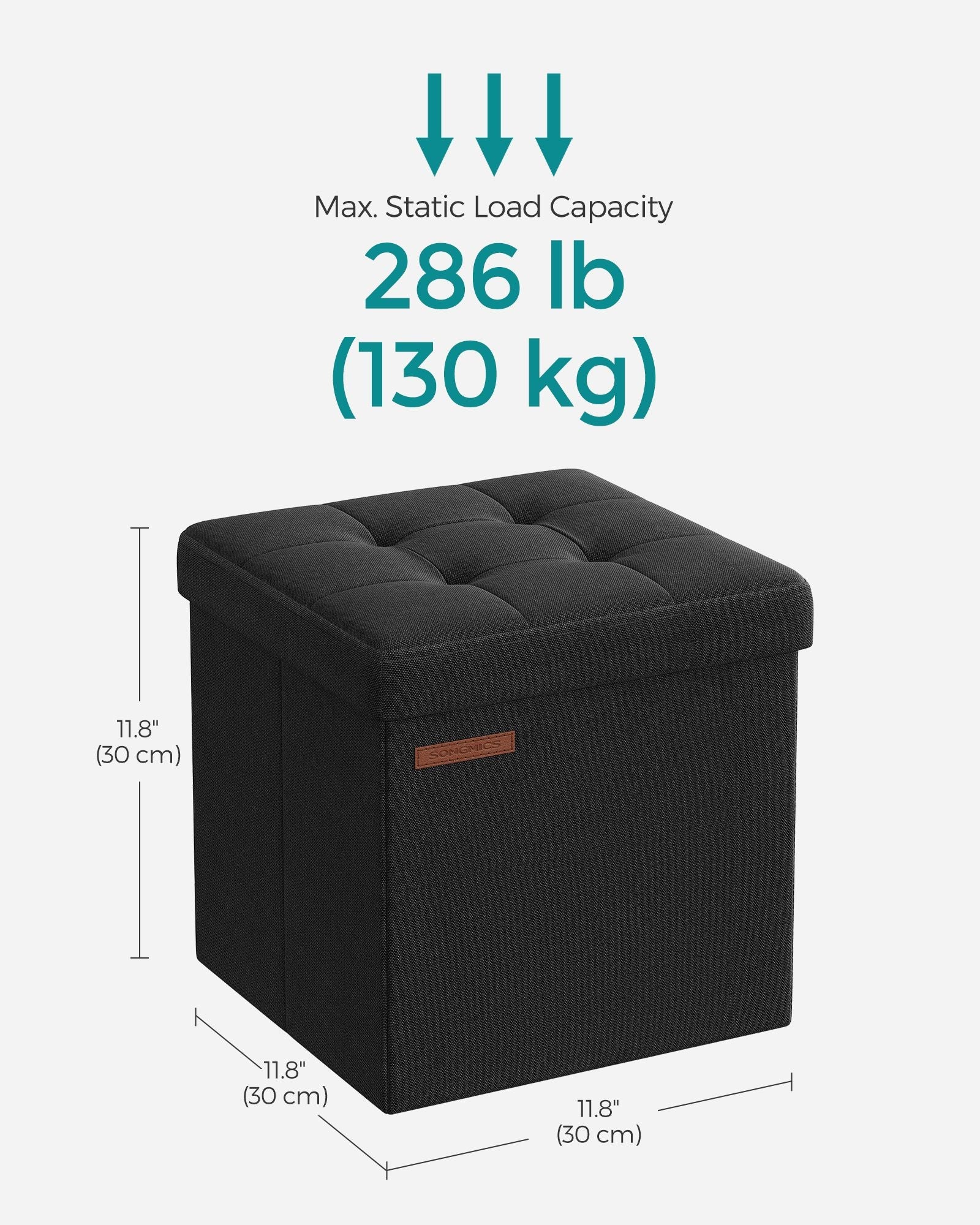 Foldable Storage Ottoman - Fabric - Ink Black - Versatile Use as Bench