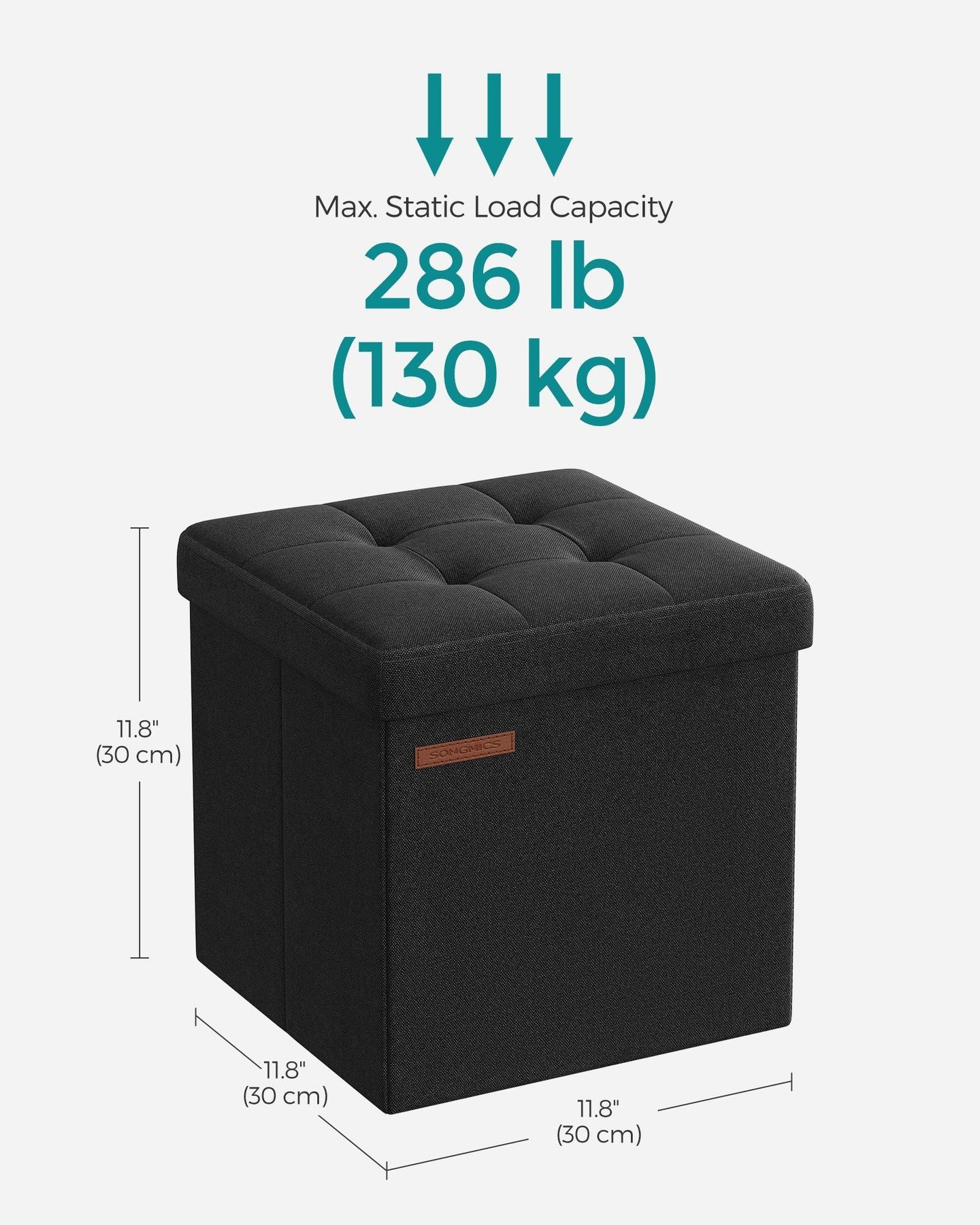 Foldable Storage Ottoman - Fabric - Ink Black - Versatile Use as Bench