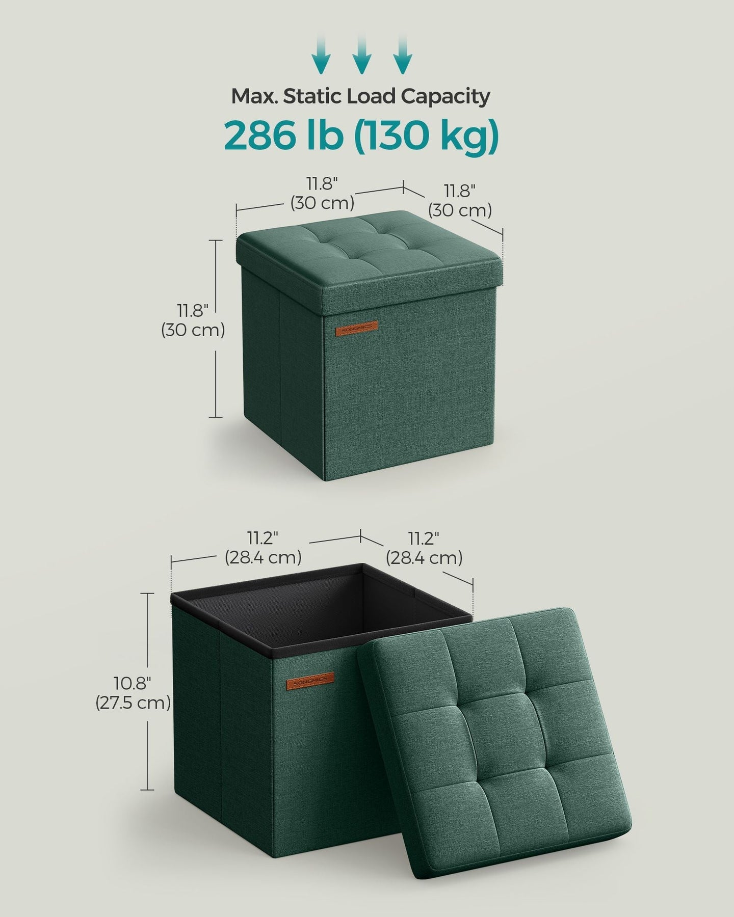 Storage Ottoman - Fabric - Retro Green - Foldable Design
