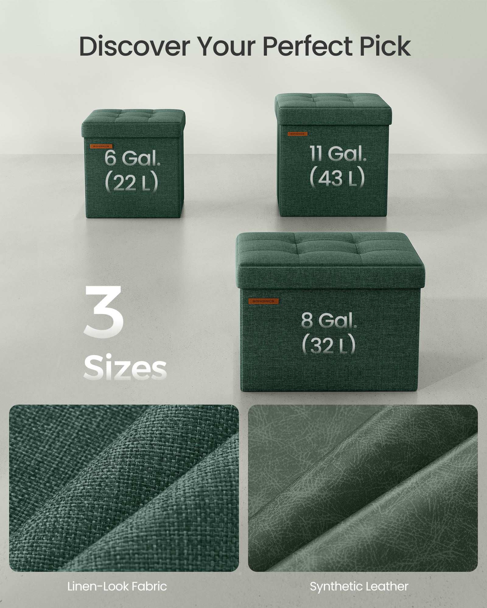 Storage Ottoman - Fabric - Retro Green - Foldable Design