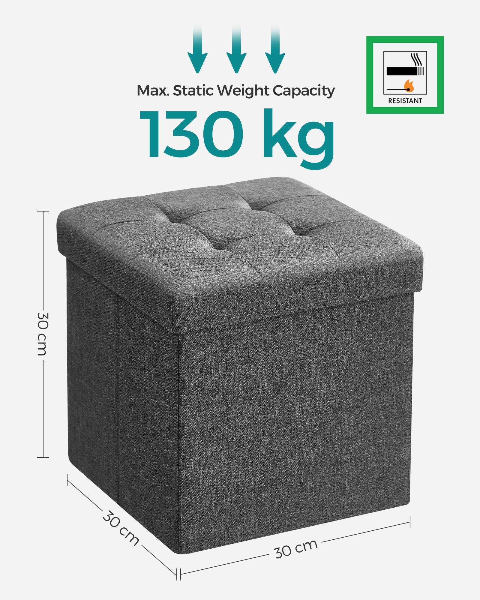Storage Ottoman - Fabric - Dark Grey - Versatile Footrest and Storage Solution