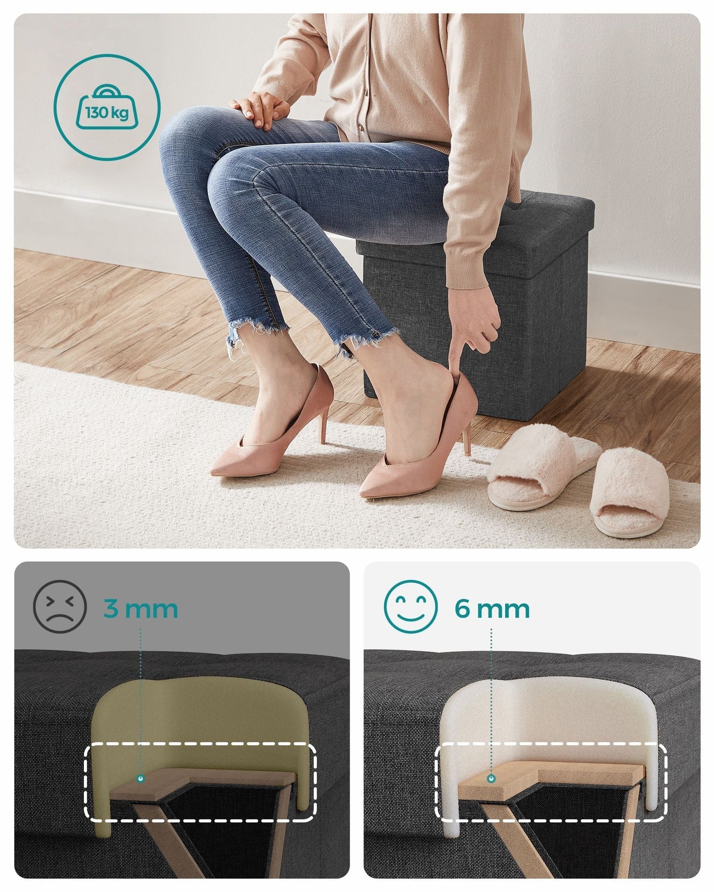 Storage Ottoman - Fabric - Dark Grey - Versatile Footrest and Storage Solution