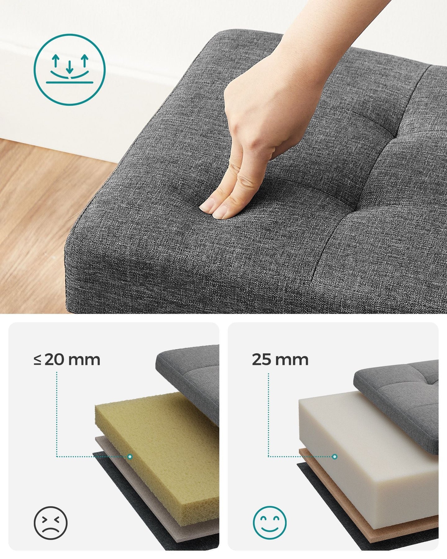 Storage Ottoman - Fabric - Dark Grey - Versatile Footrest and Storage Solution