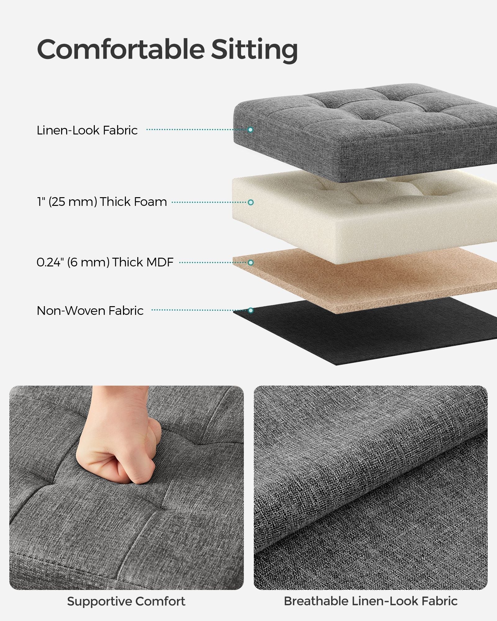 Set of 2 Foldable Storage Ottomans - Fabric - Dark Grey - Multi-Functional Footrest and Storage Solution 30 x 30 x 30 cm