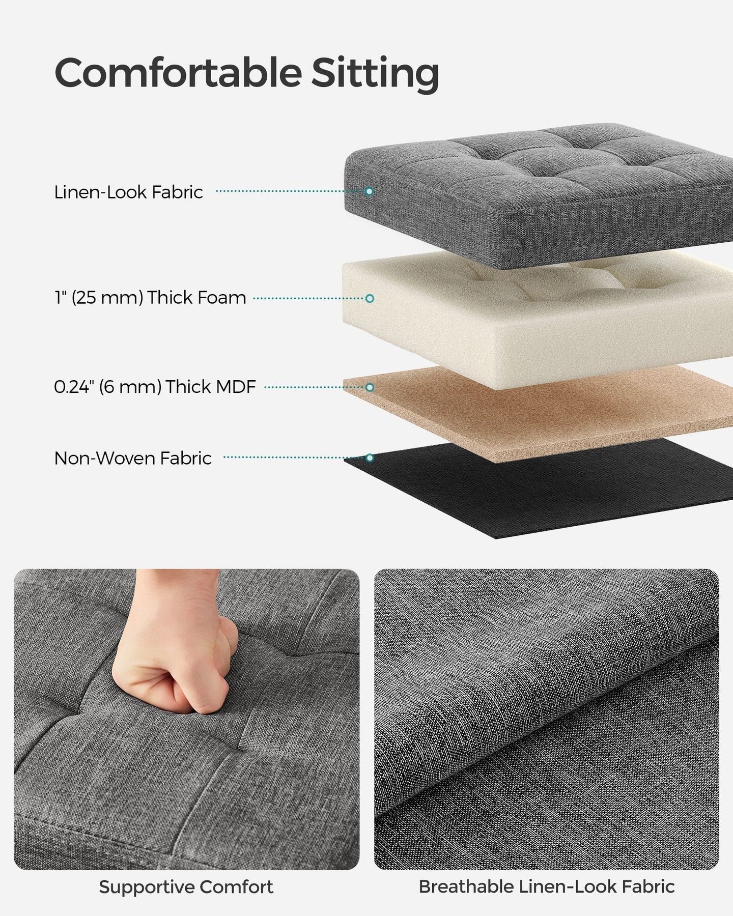 Set of 2 Foldable Storage Ottomans - Fabric - Dark Grey - Multi-Functional Footrest and Storage Solution 30 x 30 x 30 cm