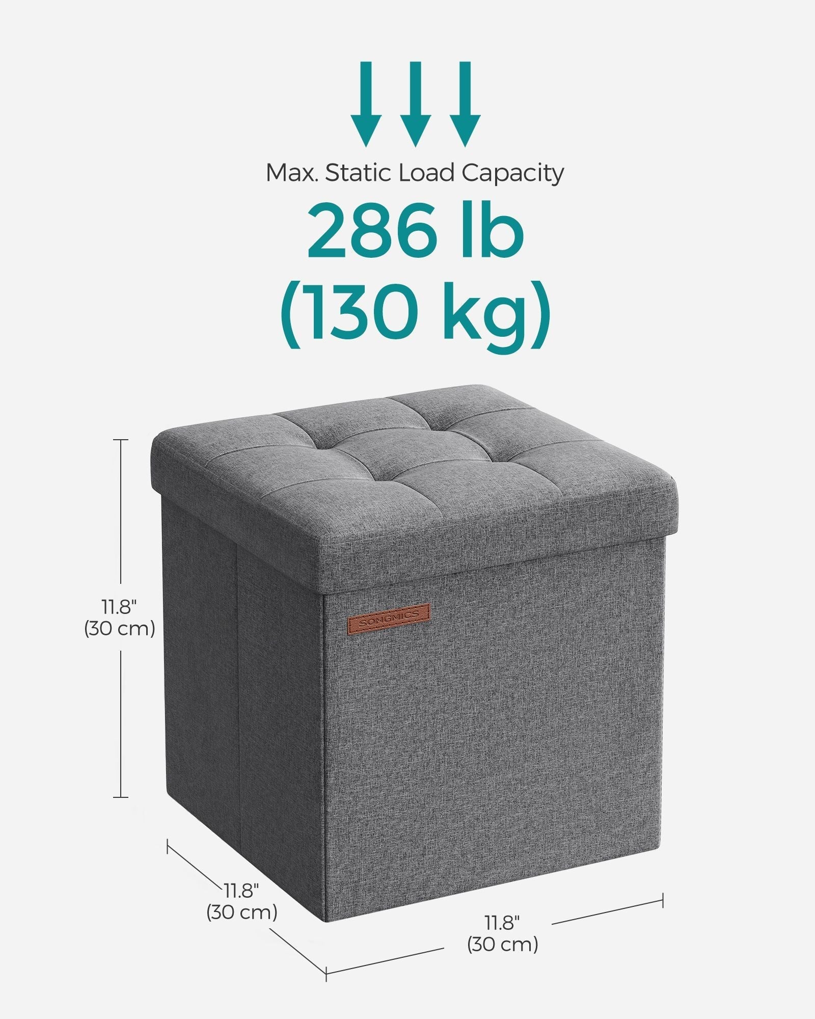 Set of 2 Foldable Storage Ottomans - Fabric - Dark Grey - Multi-Functional Footrest and Storage Solution 30 x 30 x 30 cm
