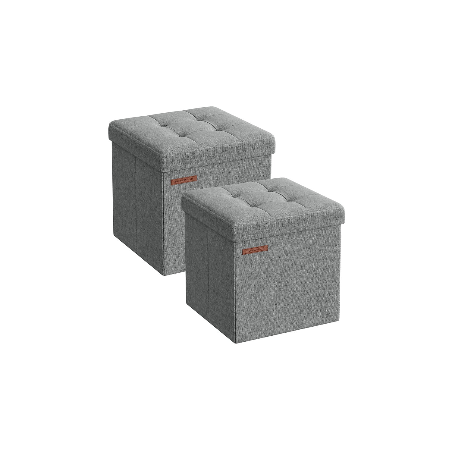 Set of 2 Foldable Storage Ottomans - Fabric - Light Grey