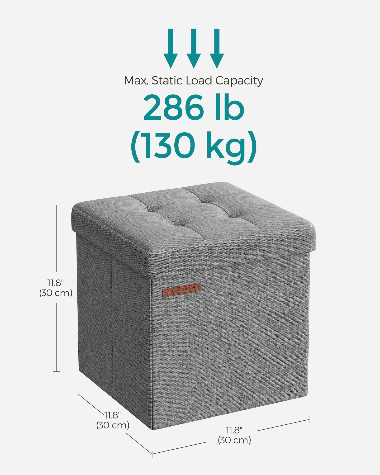 Set of 2 Foldable Storage Ottomans - Fabric - Light Grey