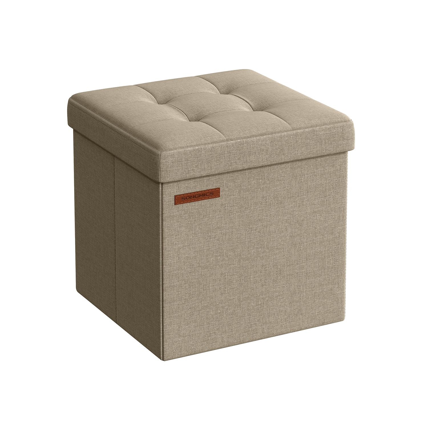 Foldable Storage Ottoman - Fabric - Camel Brown - Multi-functional Bench and Footrest