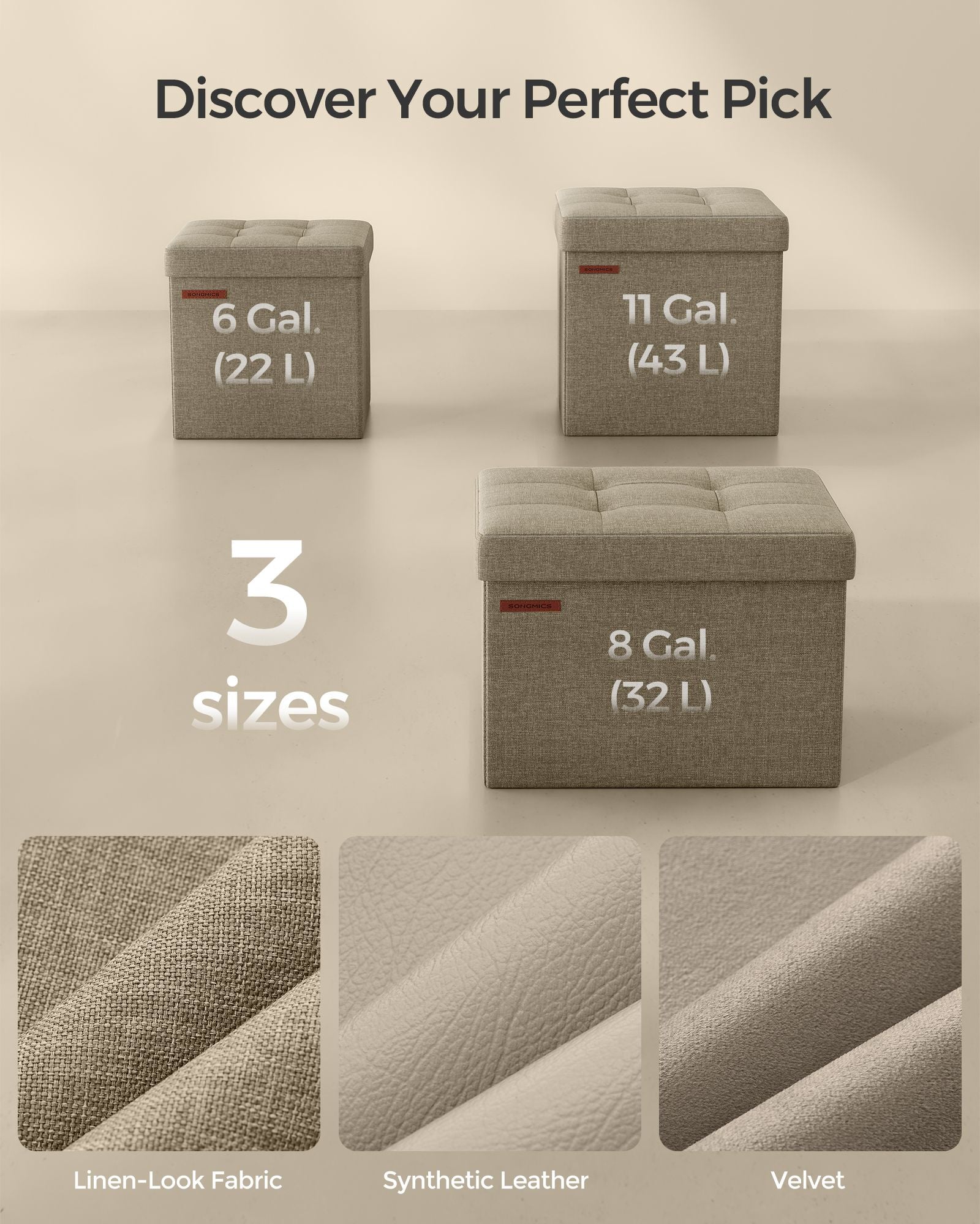 Foldable Storage Ottoman - Fabric - Camel Brown - Multi-functional Bench and Footrest