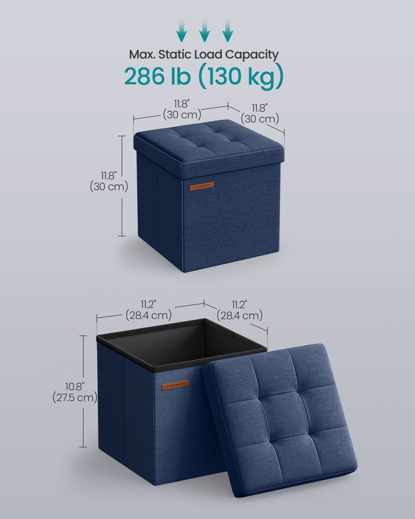 Foldable Storage Ottoman - Fabric - Midnight Blue - Multipurpose Footrest and Storage Solution