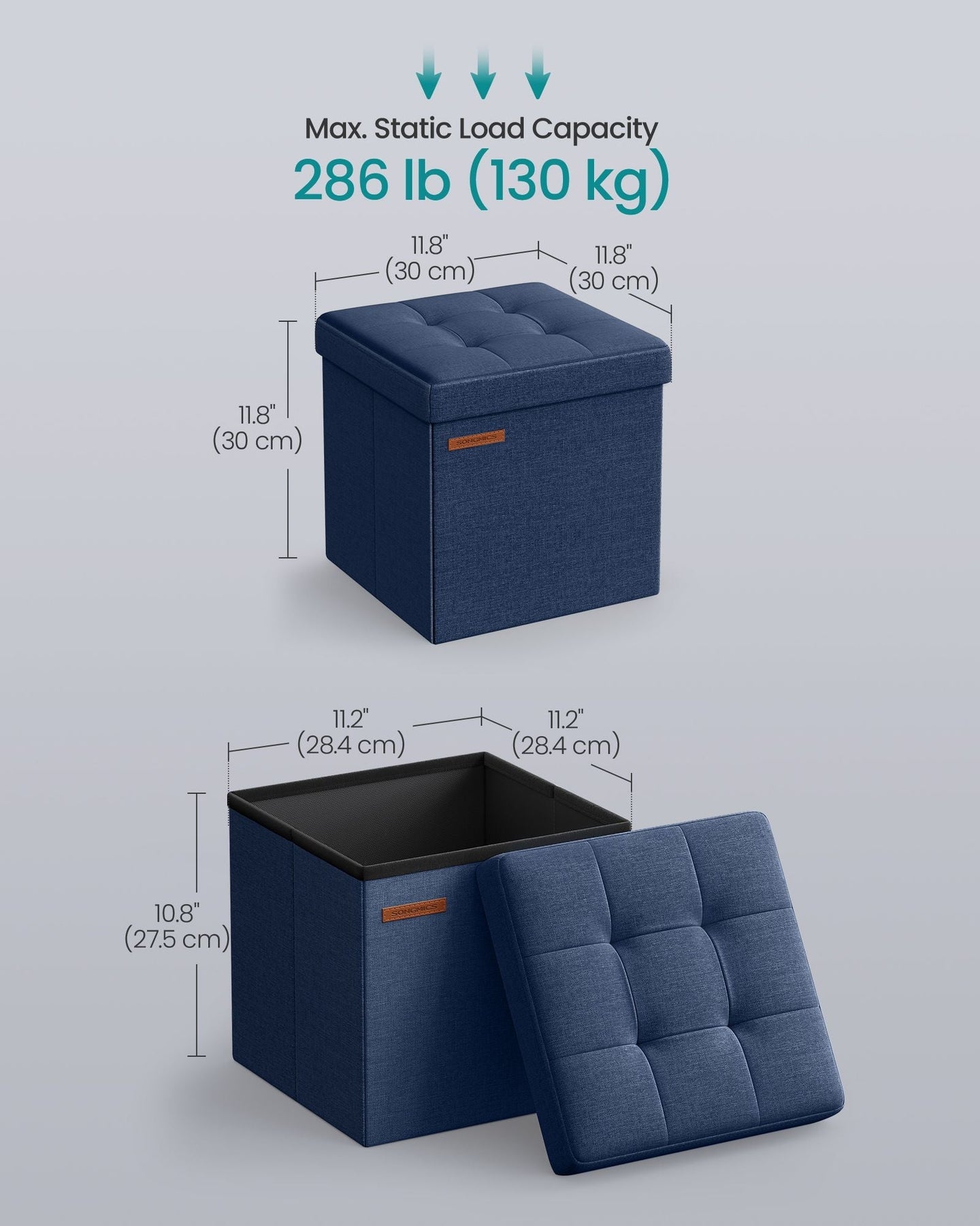 Foldable Storage Ottoman - Fabric - Midnight Blue - Multipurpose Footrest and Storage Solution