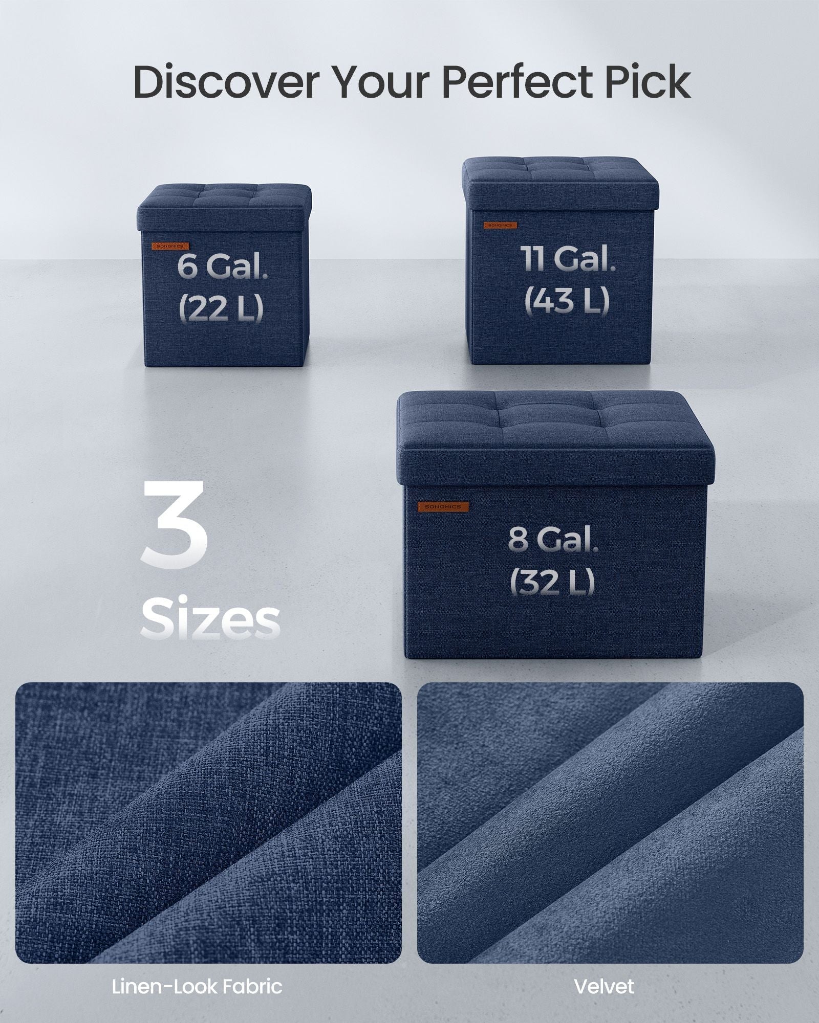 Foldable Storage Ottoman - Fabric - Midnight Blue - Multipurpose Footrest and Storage Solution