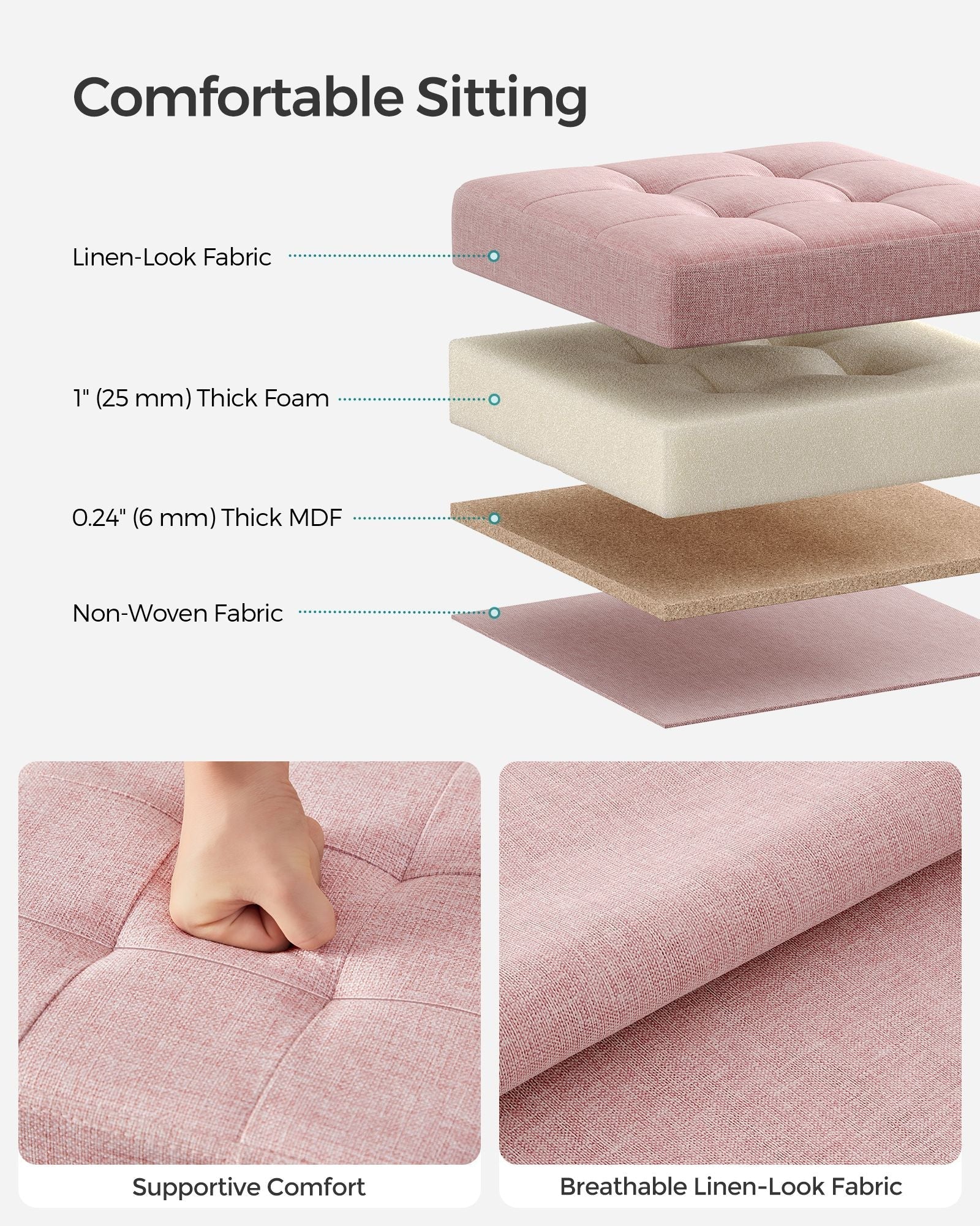 Foldable Storage Ottoman - Fabric - Jelly Pink - Versatile Footrest and Storage Solution