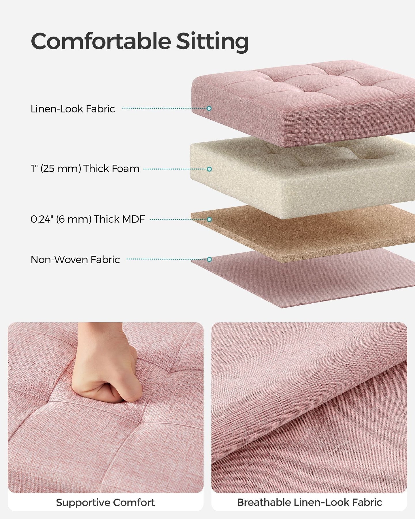 Foldable Storage Ottoman - Fabric - Jelly Pink - Versatile Footrest and Storage Solution