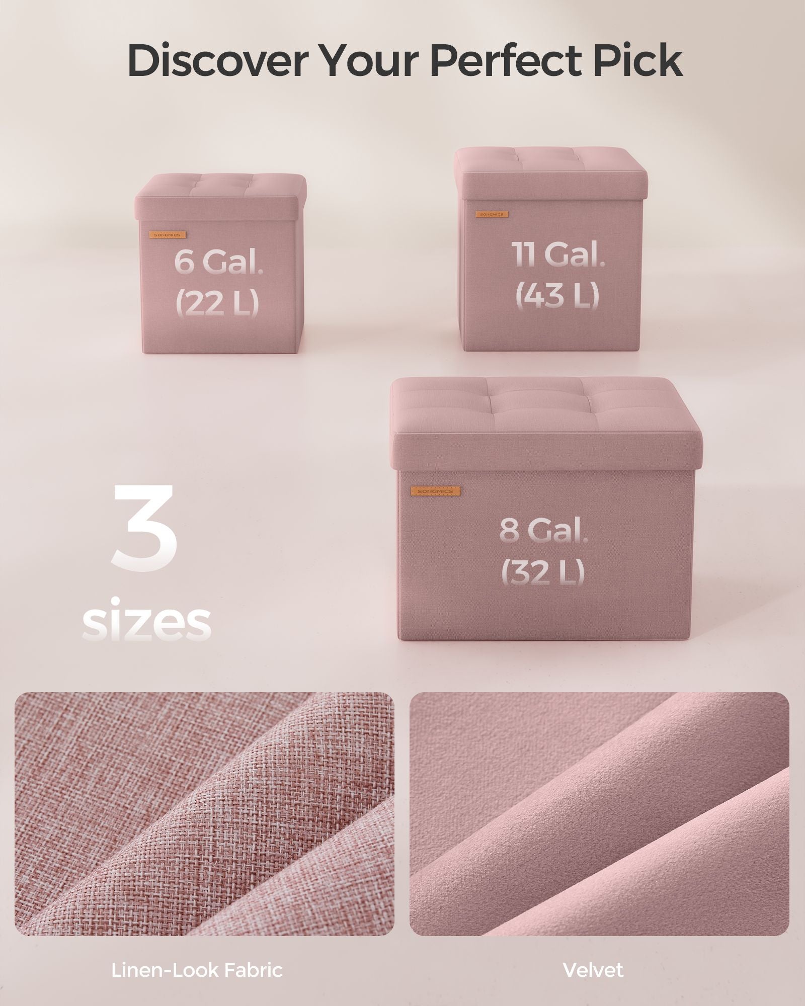 Foldable Storage Ottoman - Fabric - Jelly Pink - Versatile Footrest and Storage Solution