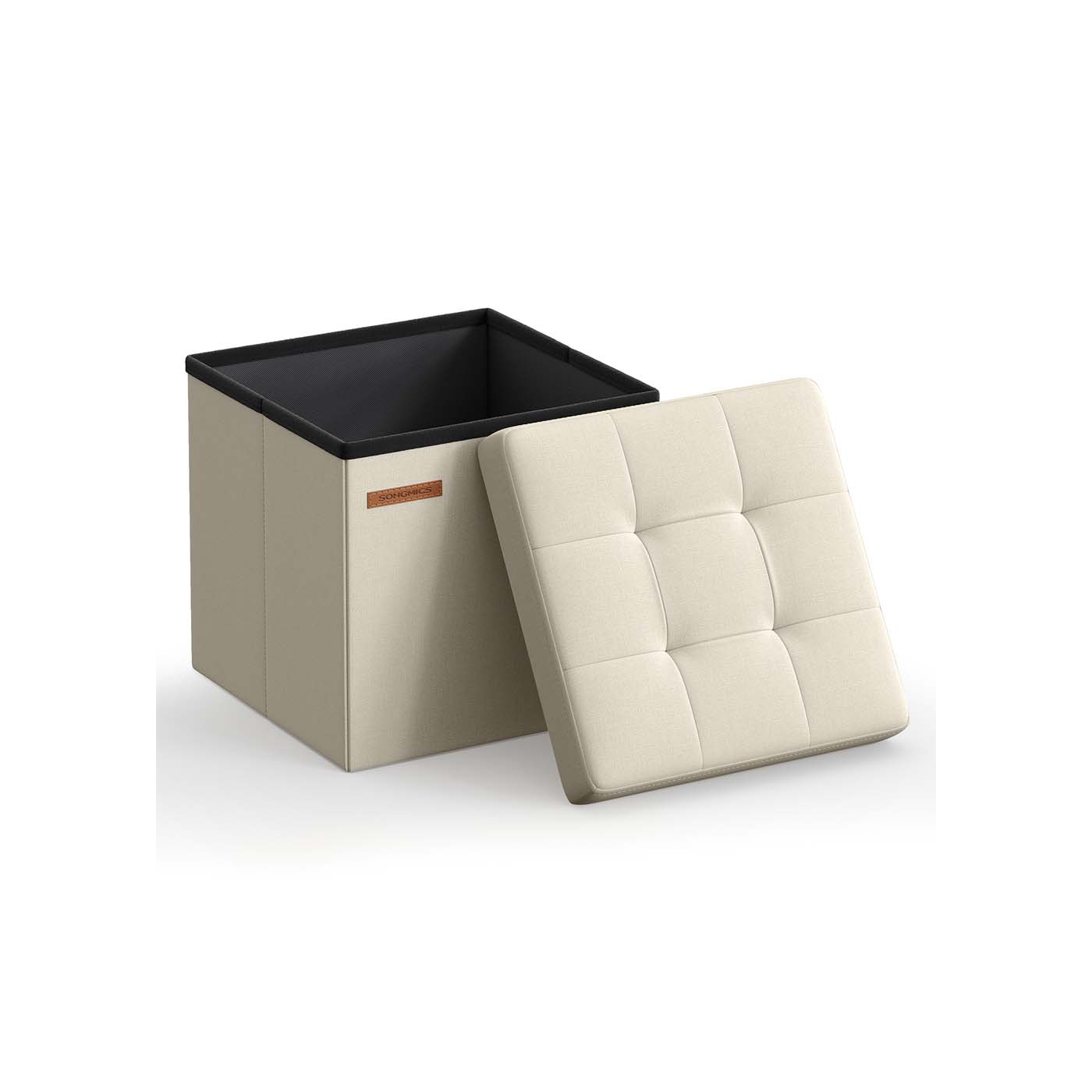 Foldable Storage Ottoman - Fabric - Cream White - Versatile for Living Room and Bedroom