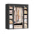 Canvas Wardrobe - Fabric - Black - 12 Shelves with Clothes Hanging Rail