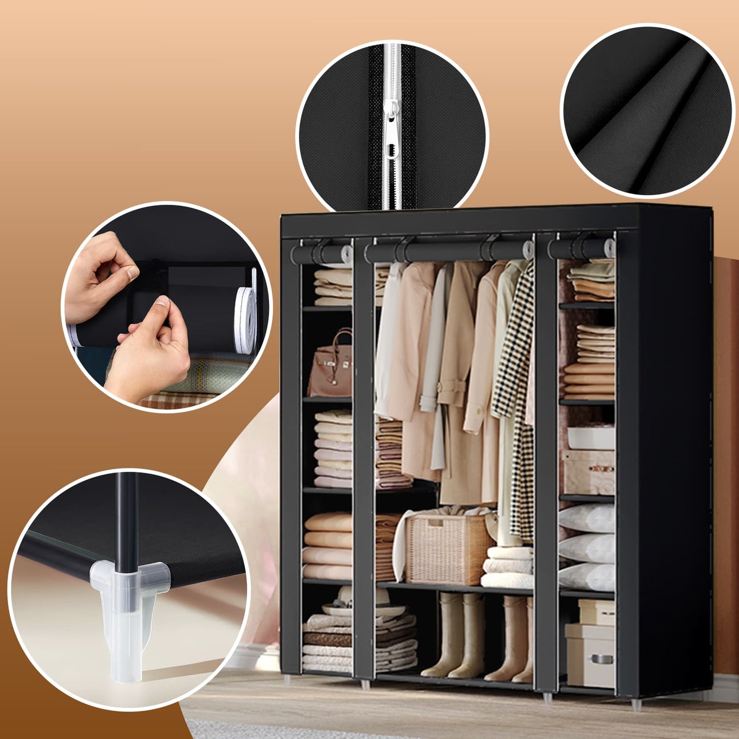 Portable Closet - Fabric - Navy Blue - Clothes Storage Organizer with Rail