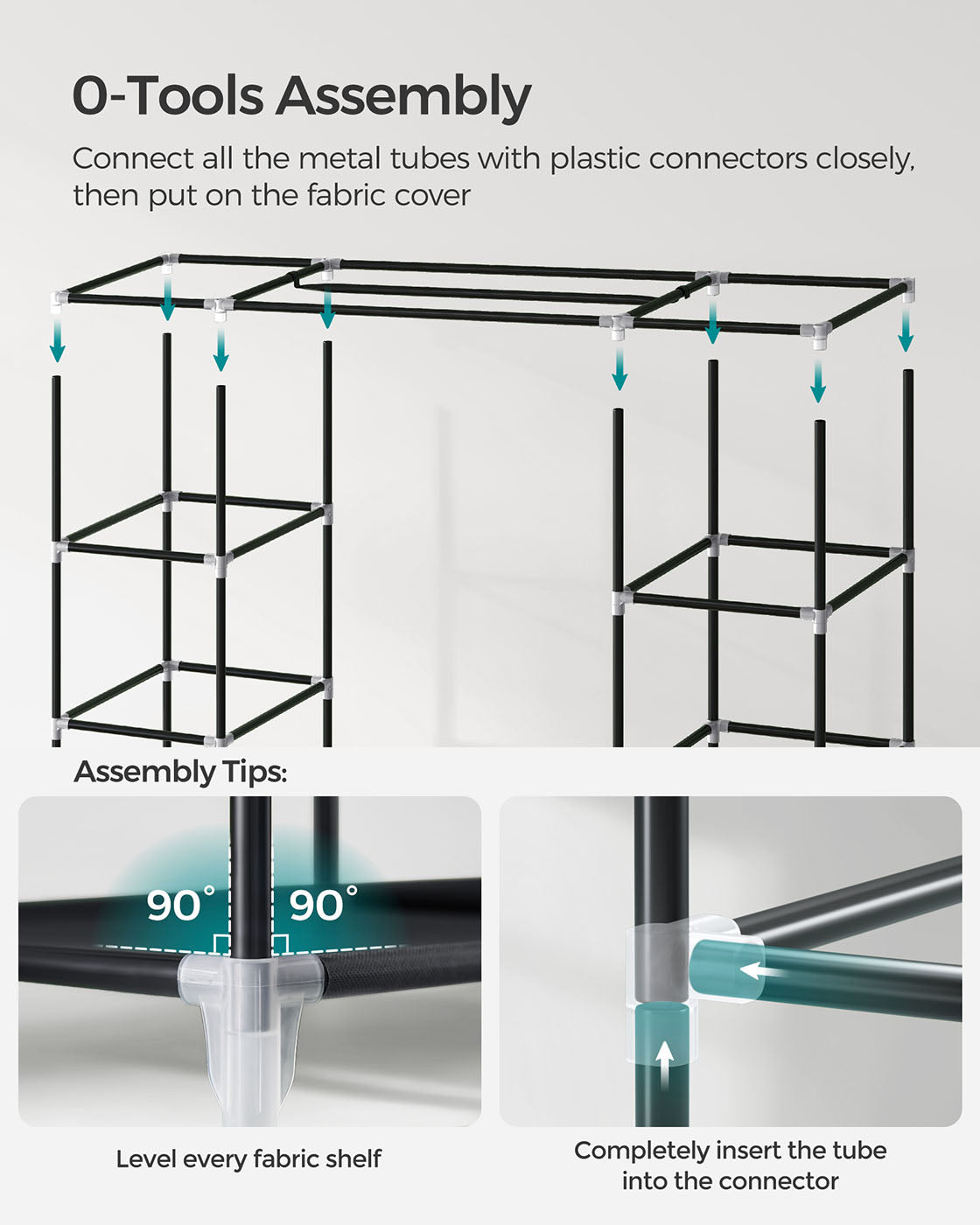 Canvas Wardrobe - Fabric - Black - 12 Shelves with Clothes Hanging Rail