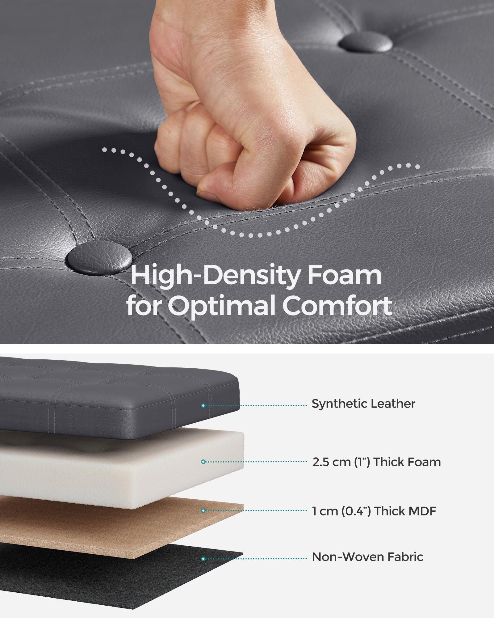 Foldable Ottoman - Fabric - Coffee Brown - Cube Storage with High Weight Capacity